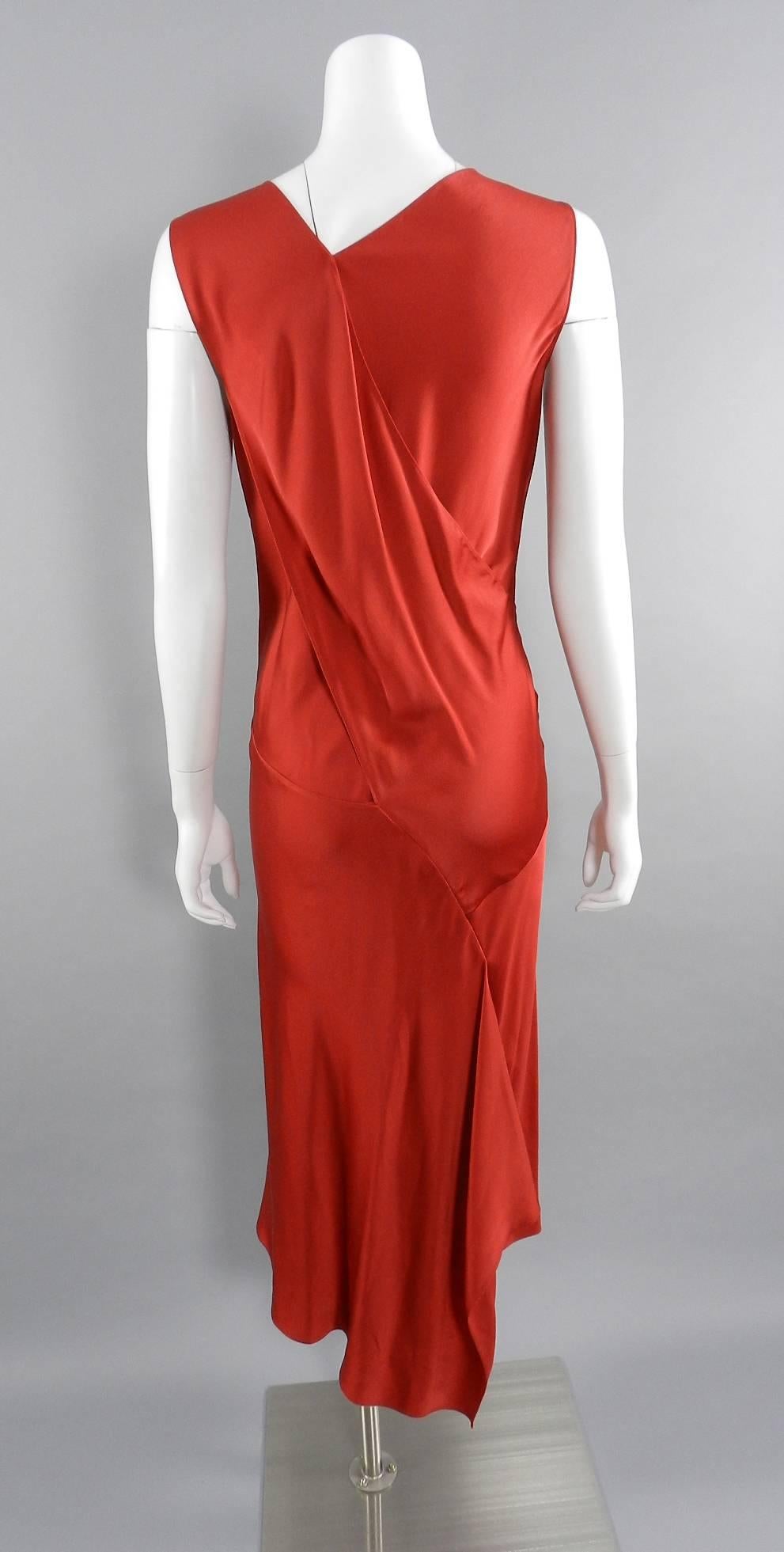 Maison Martin Margiela Red Silk Satin Bias 1930 style dress / gown In Excellent Condition In Toronto, ON