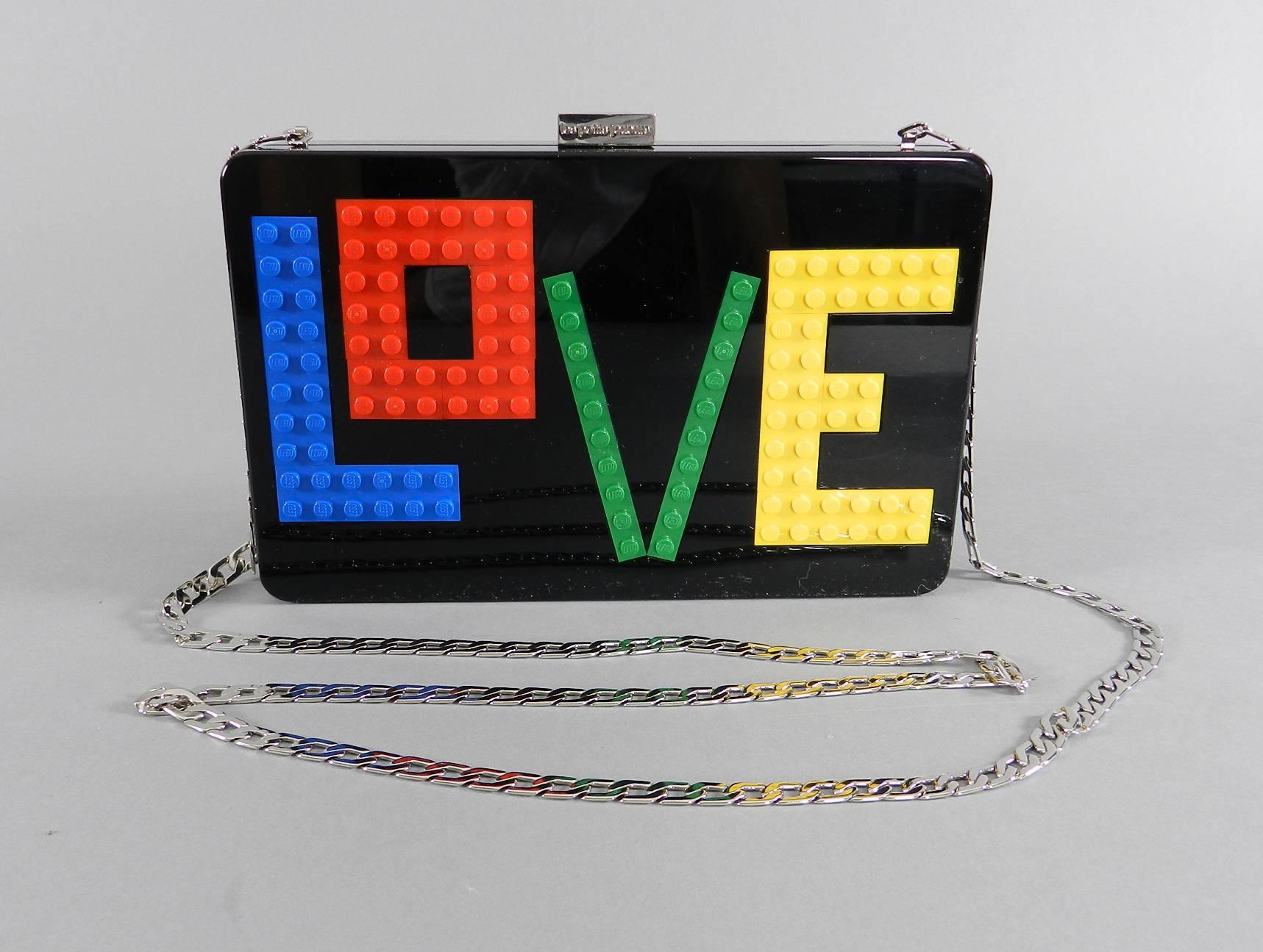 Black Les Petit Joueurs Andy Rainbow Love LEGO Clutch Evening Bag