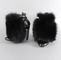 Brian Atwood Majoy Black Fur and Leather Boots / Heels