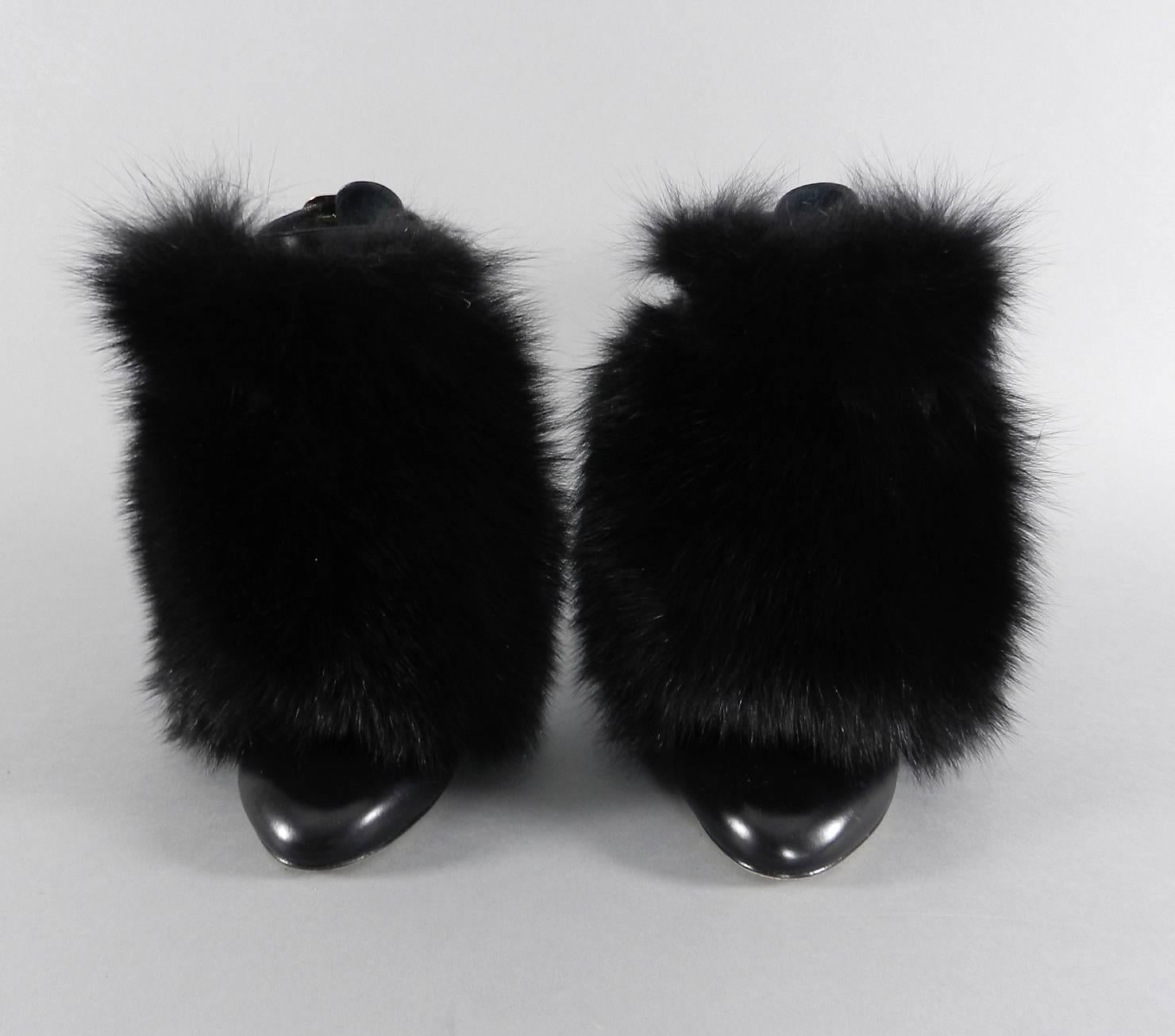 Brian Atwood Majoy Black Fur and Leather Boots / Heels In New Condition In Toronto, ON