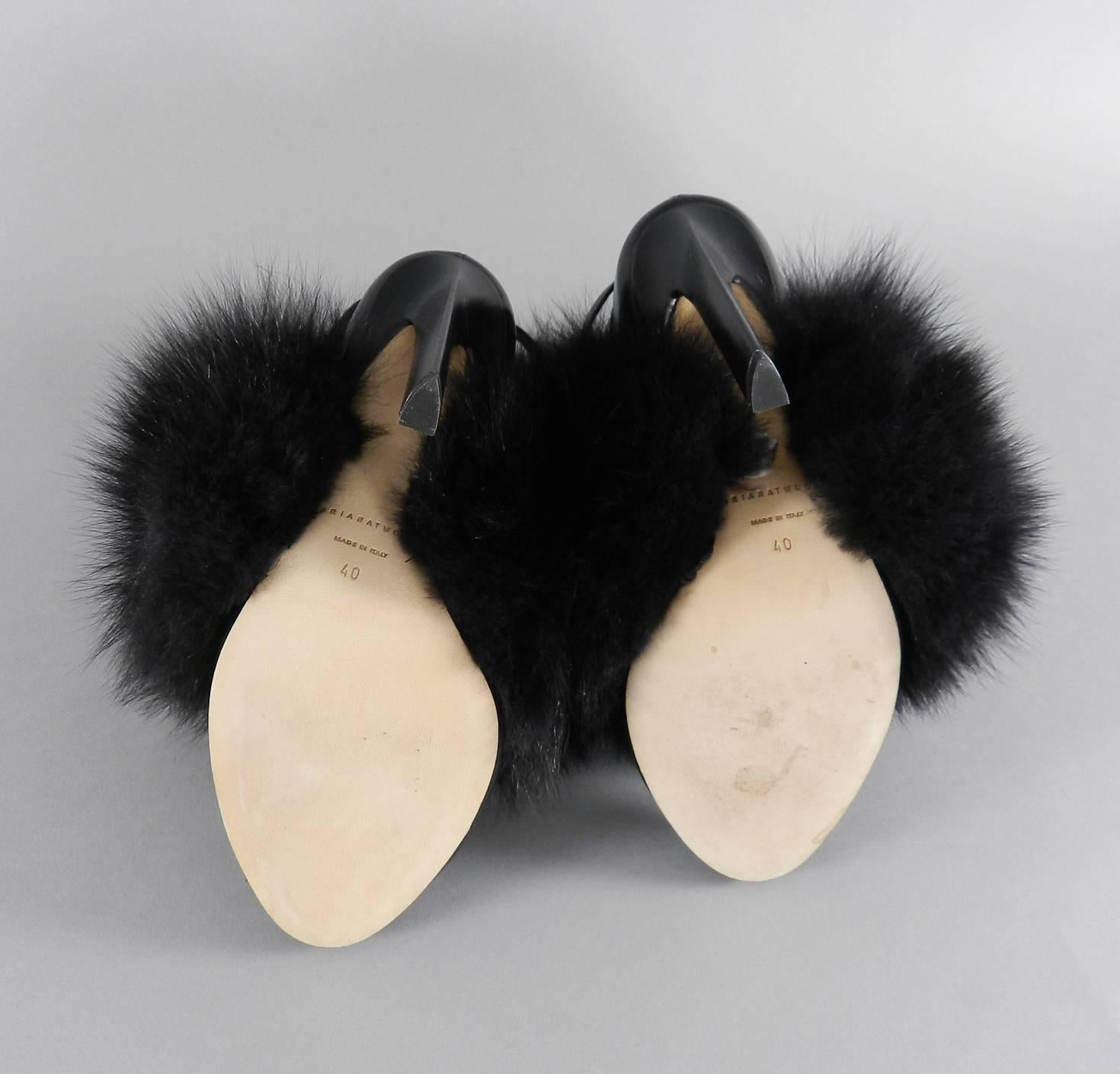 Women's Brian Atwood Majoy Black Fur and Leather Boots / Heels