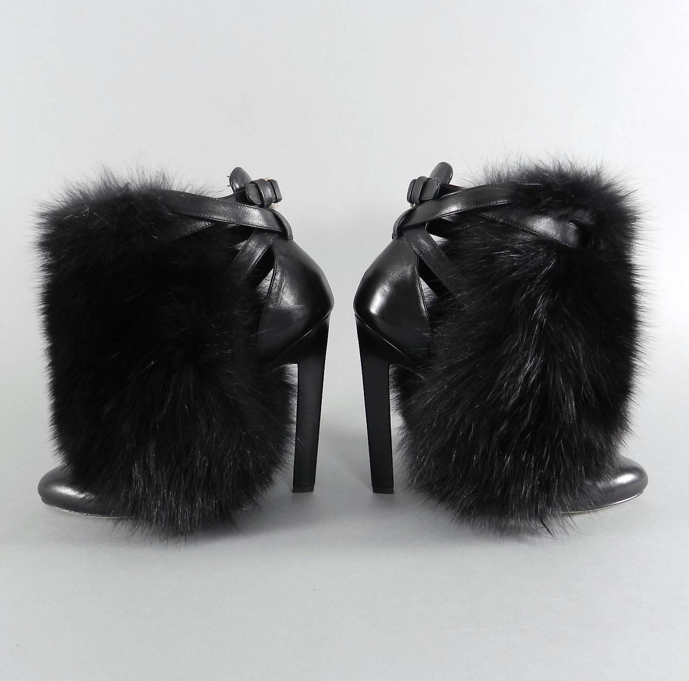 Brian Atwood Majoy Black Fur and Leather Boots / Heels 4