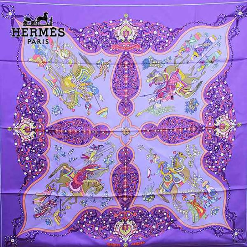 Hermes Poesie Persane - Violet Purple silk twill 90 cm scarf 1