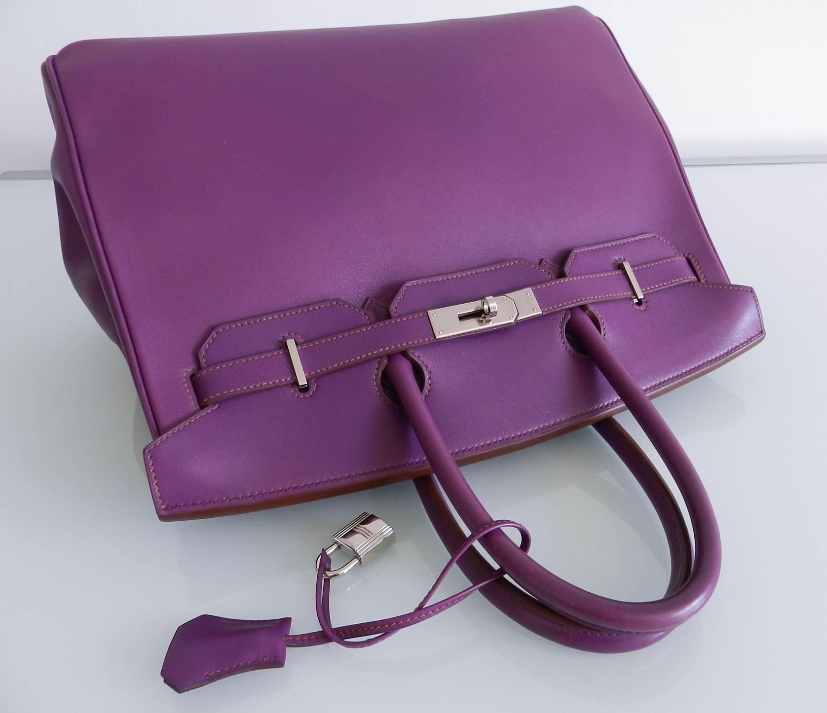 Gray Hermes Purple Birkin 35 in Ultraviolet, Swift leather and Palladium