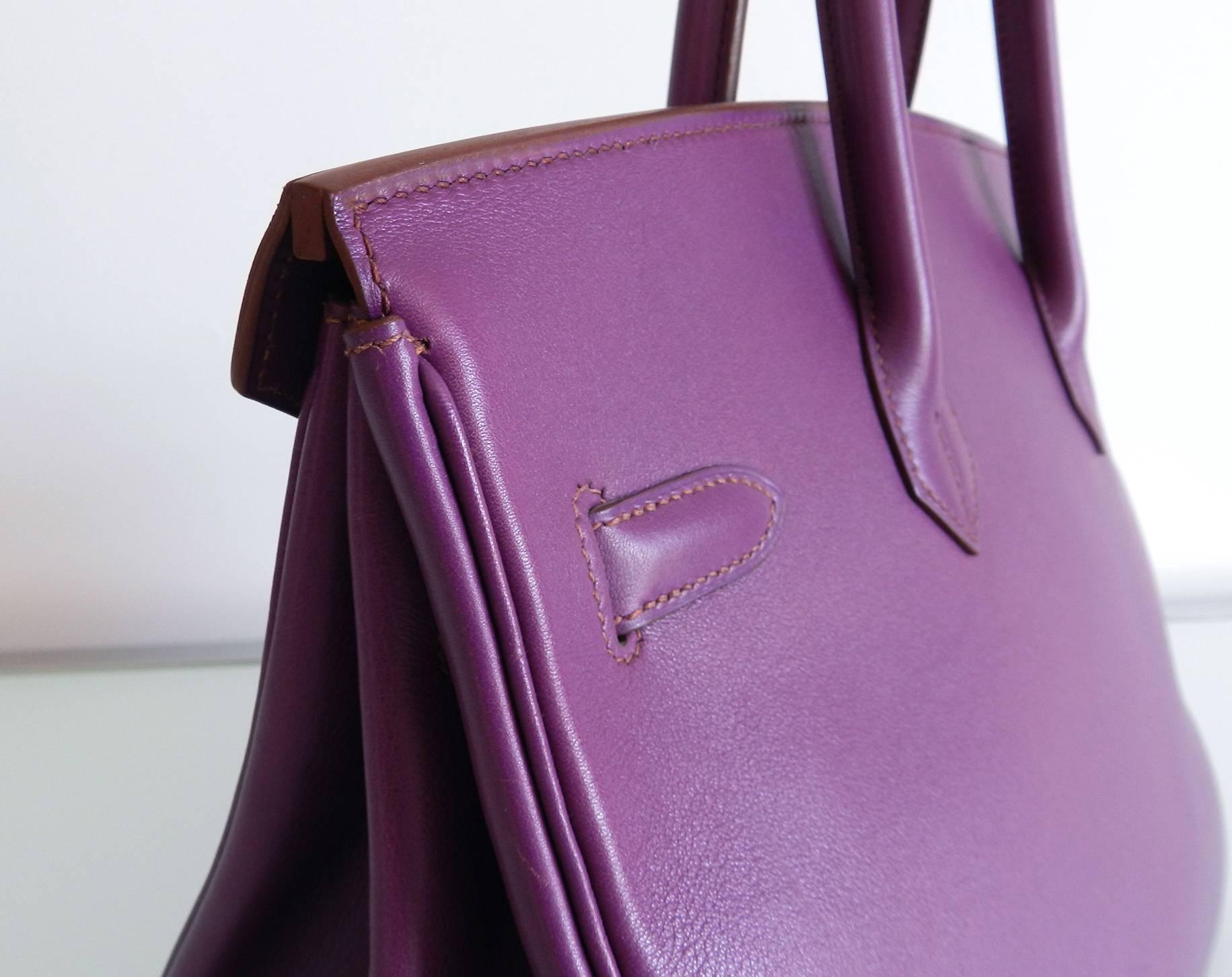 Hermes Purple Birkin 35 in Ultraviolet, Swift leather and Palladium In Excellent Condition In Toronto, ON