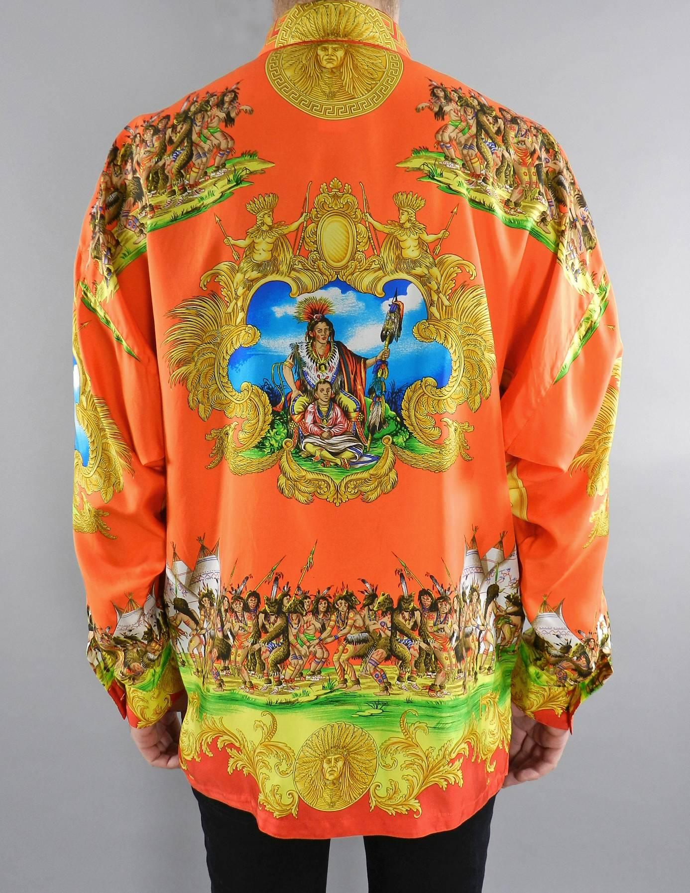 Orange Gianni Versace 1993 Barocco Silk Printed Shirt – Native American