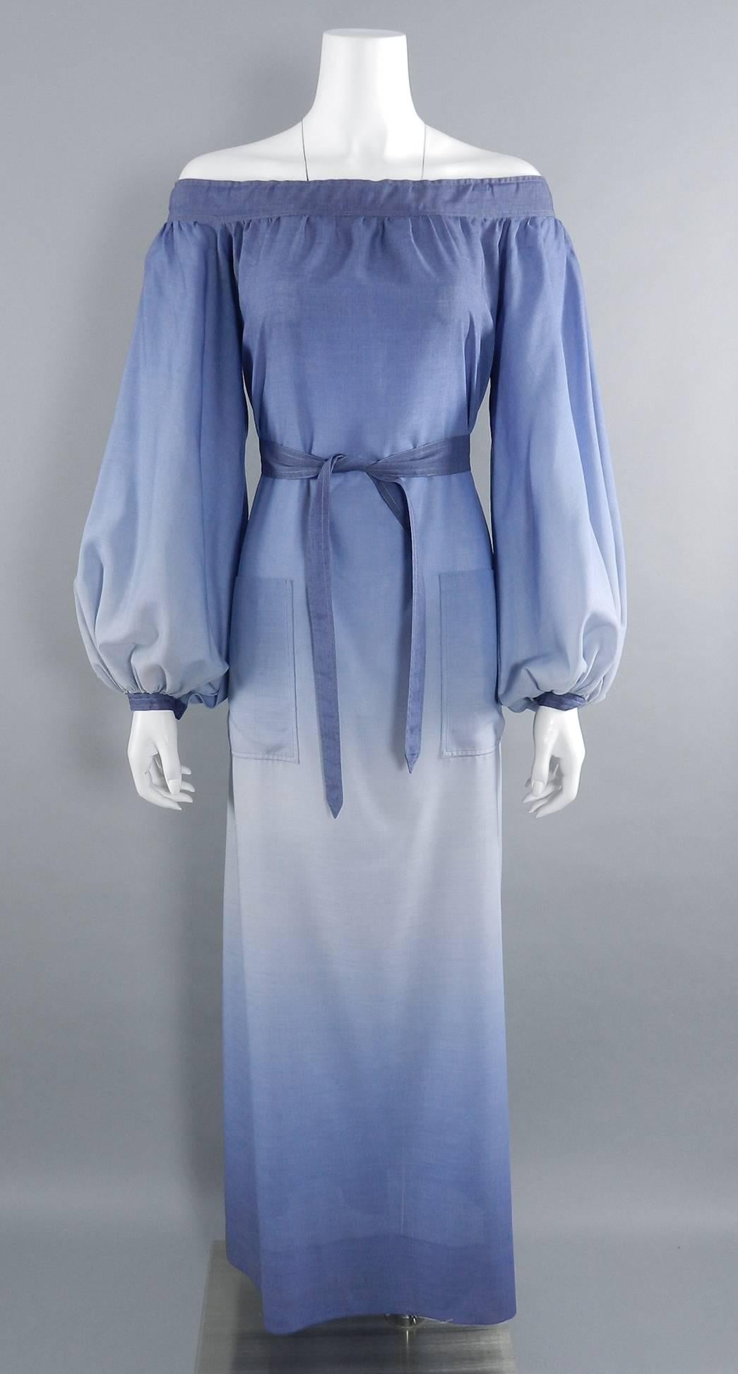 Vintage 1970's Givenchy Nouvelle Boutique Blue Ombre Off Shoulder Gown 5