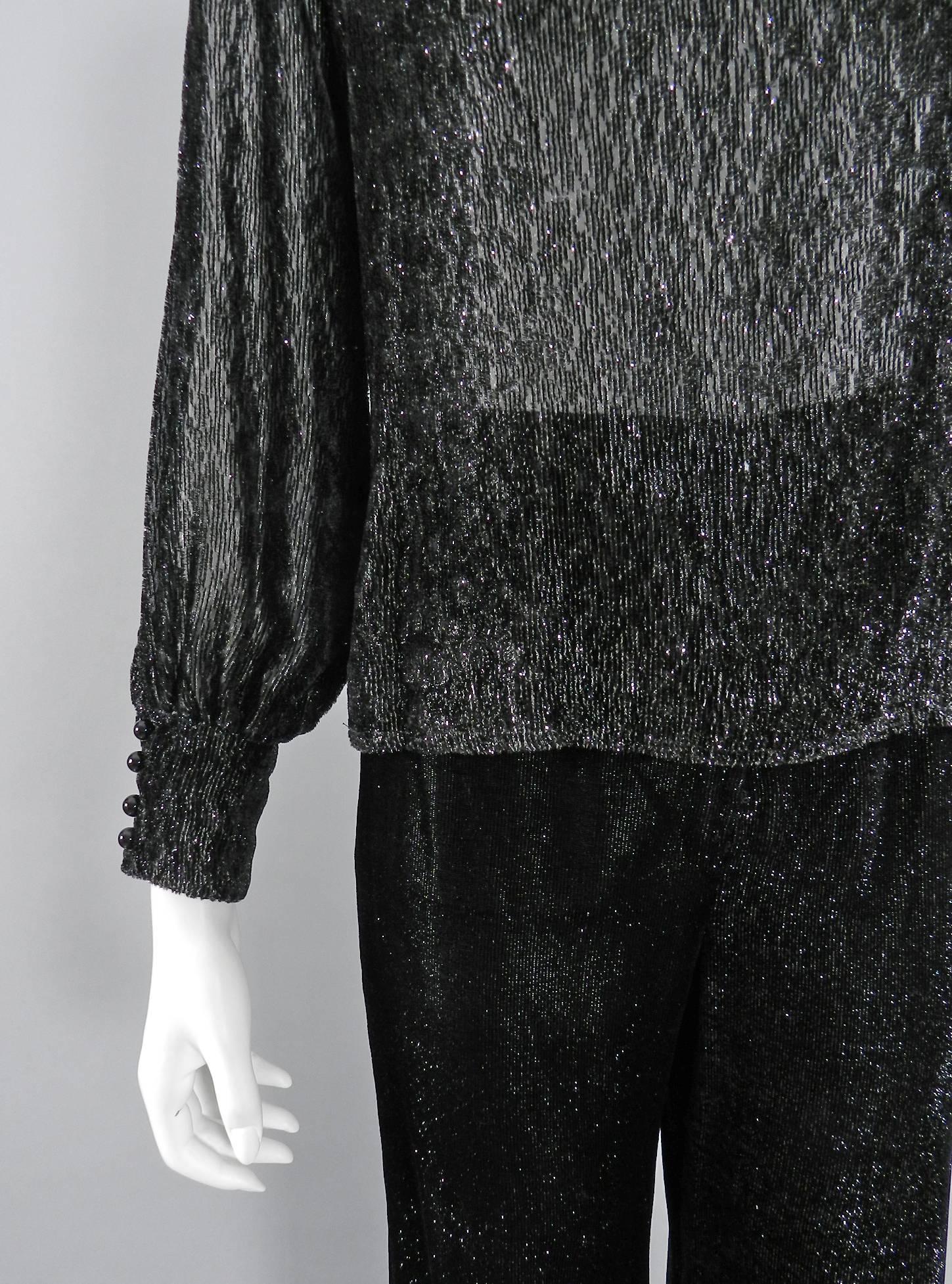 Women's Vintage 1970's Yves Saint Laurent Black Shimmer Pants Suit