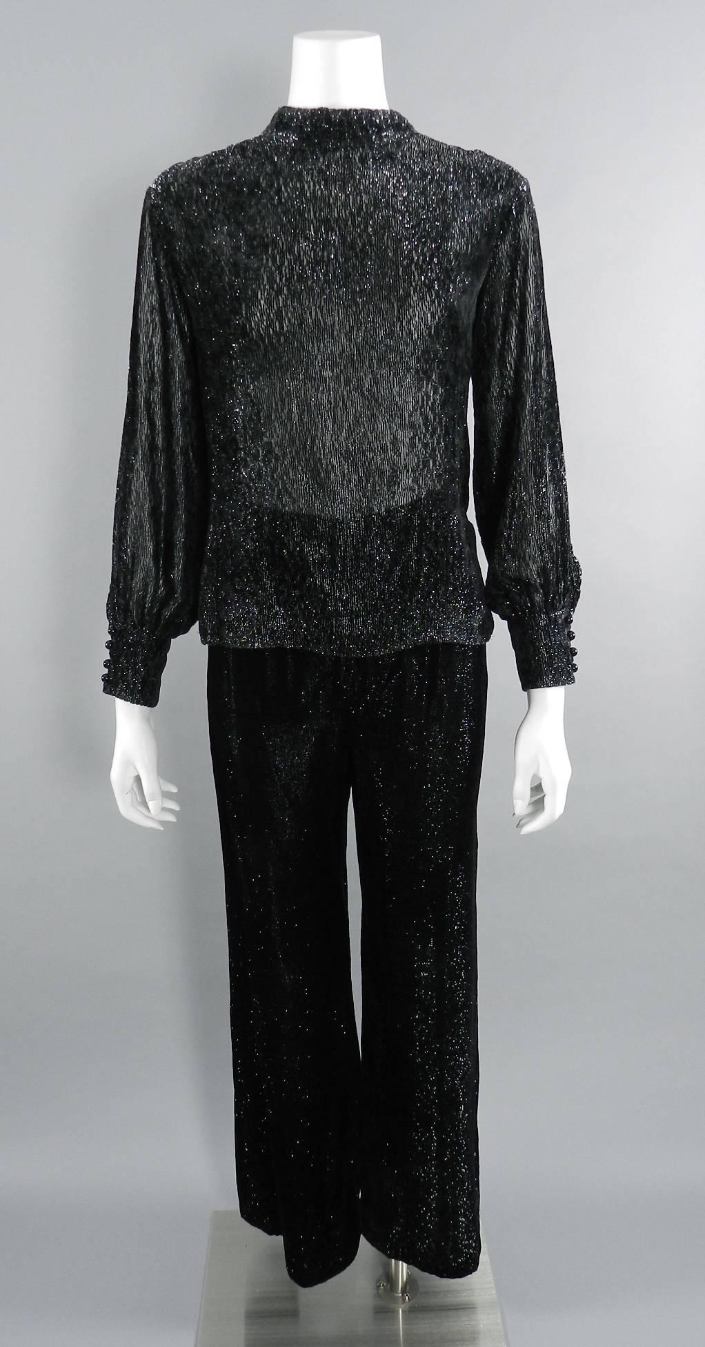 Vintage 1970's Yves Saint Laurent Black Shimmer Pants Suit 3