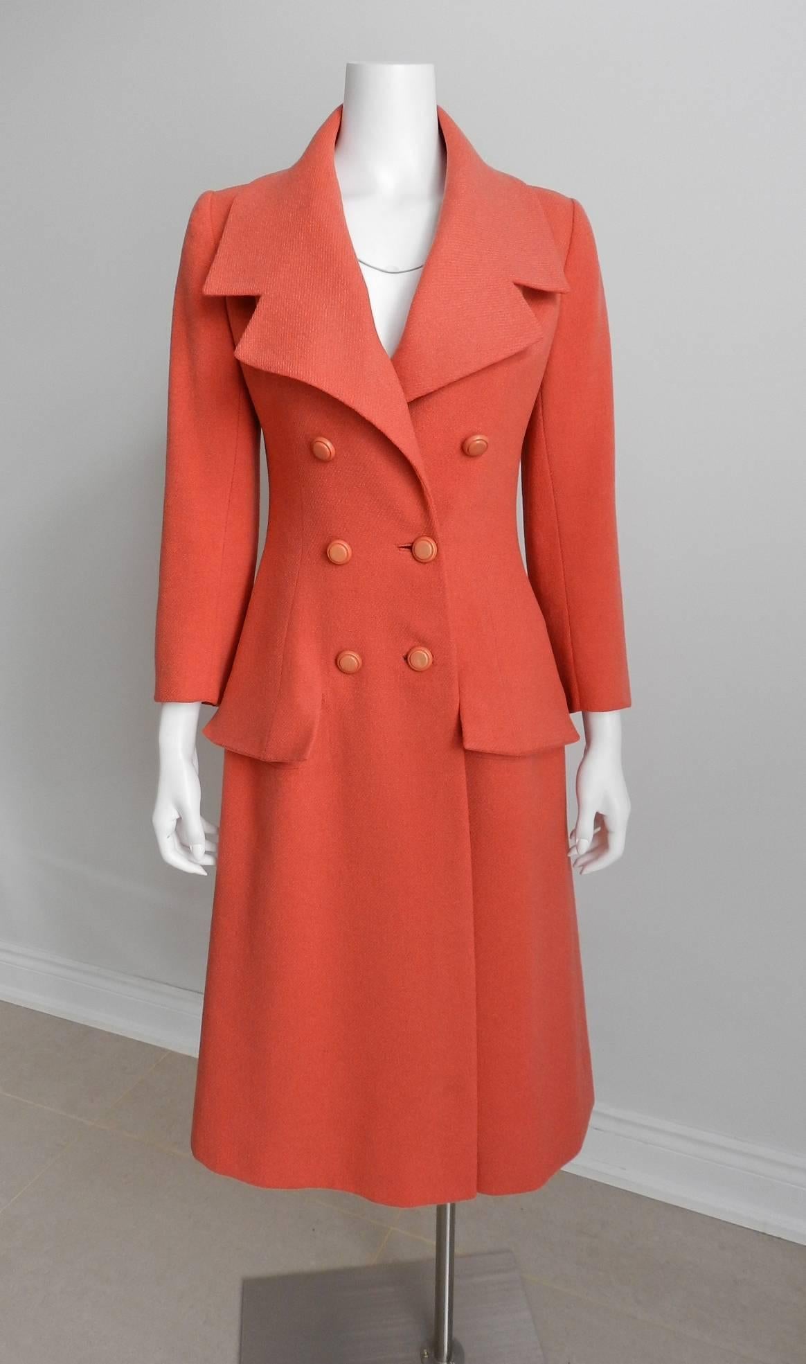 Christian Dior 1950's Salmon Wool Coat 2