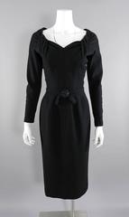 Jacques Fath 1950's Black Wool Dress and Jacket Suit