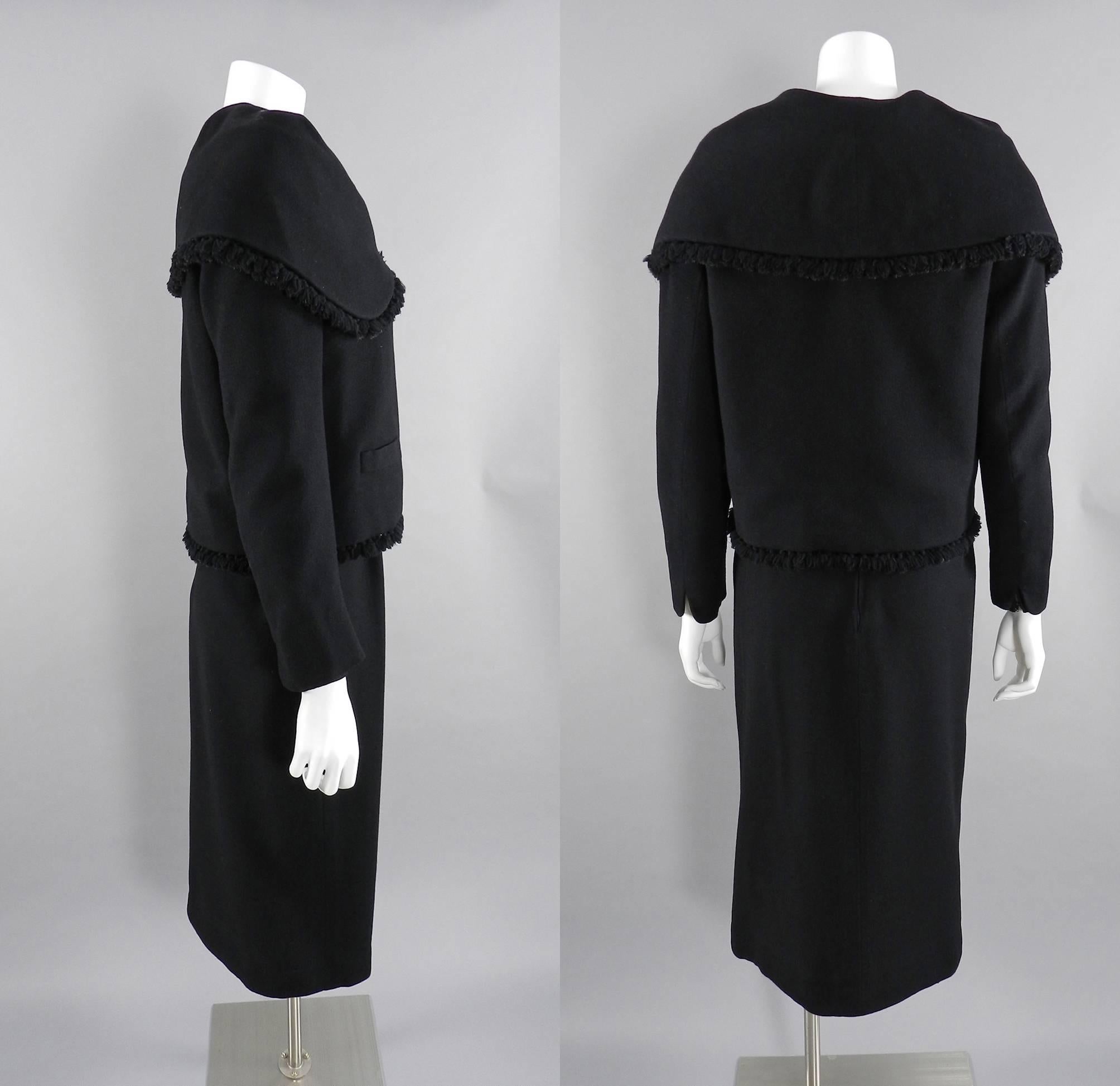 Jacques Fath 1950's Black Wool Dress and Jacket Suit 1