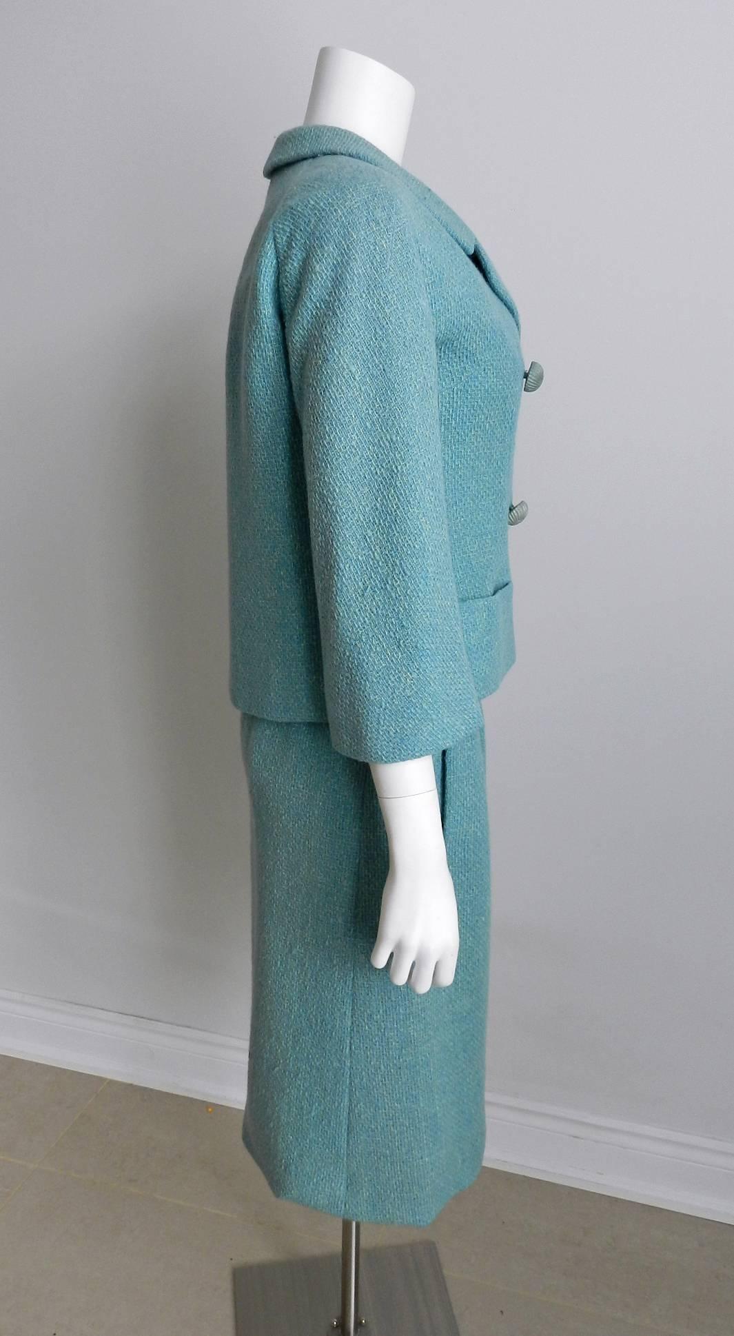 Women's Christian Dior by Yves Saint Laurent 1960 Blue Dress and Jacket Suit