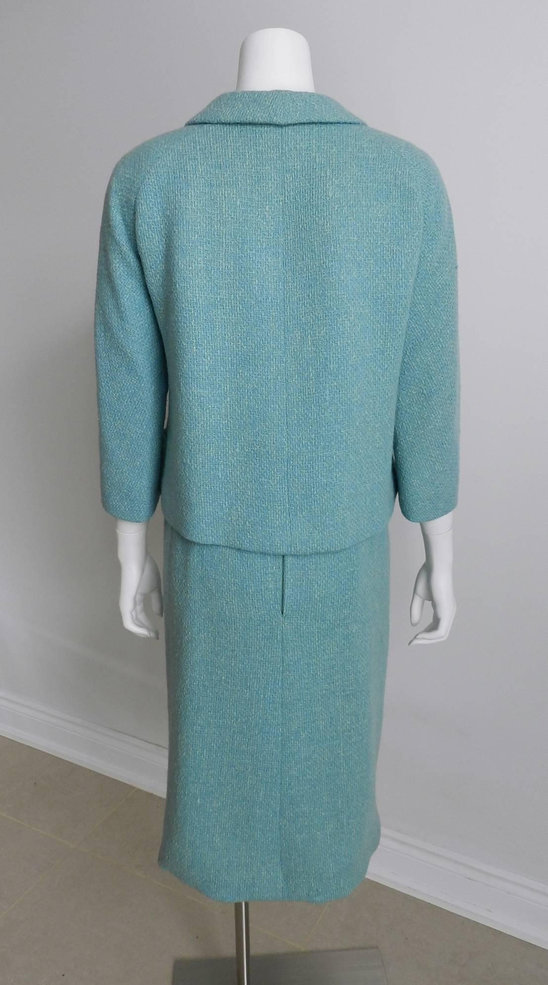 Christian Dior by Yves Saint Laurent 1960 Blue Dress and Jacket Suit 1