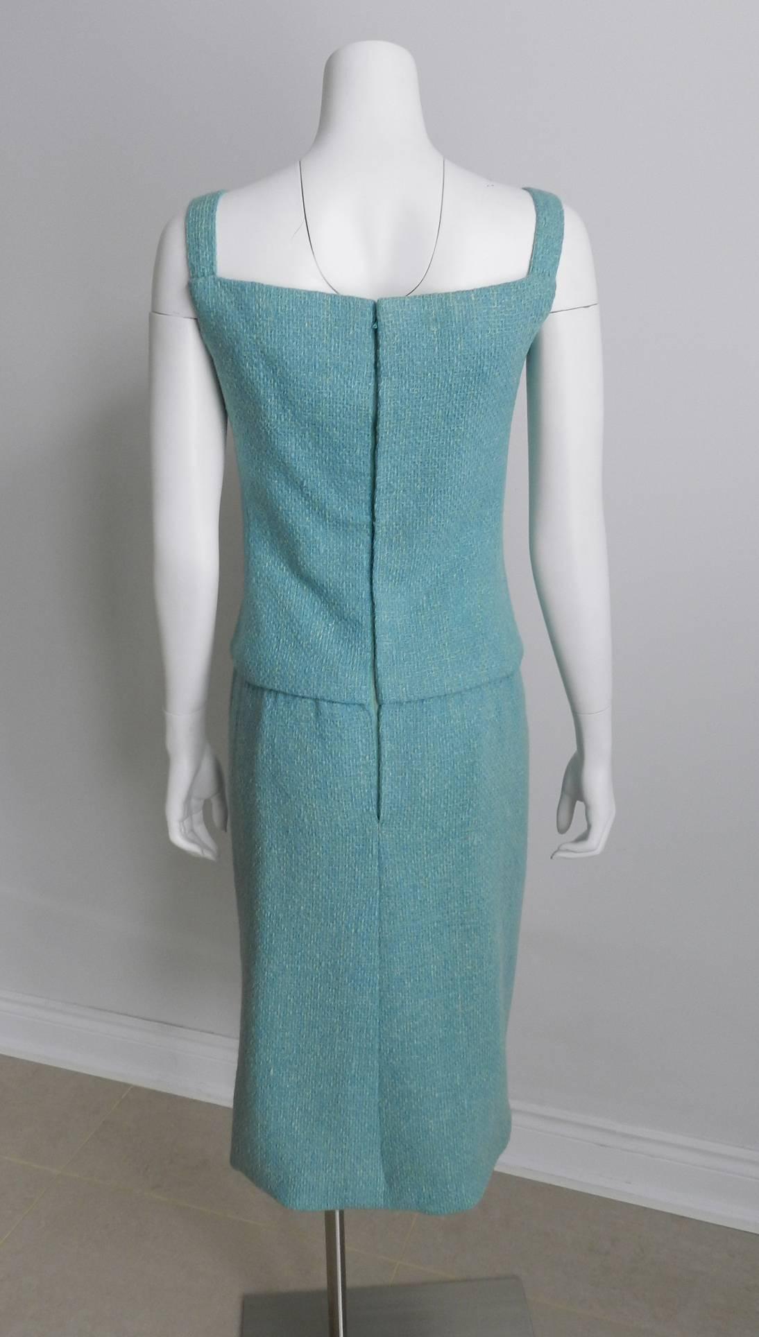Christian Dior by Yves Saint Laurent 1960 Blue Dress and Jacket Suit 2