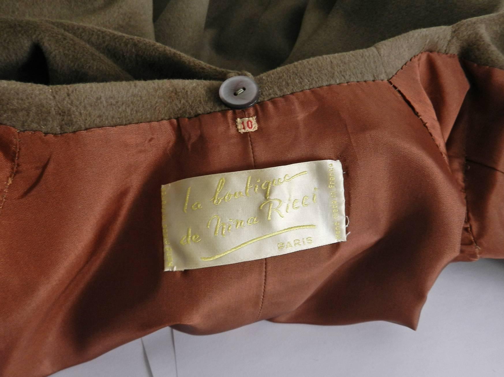 Nina Ricci 1960's Brown Cashmere Skirt Suit 4
