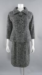Simonetta 1960's Navy and White Tweed Skirt Suit