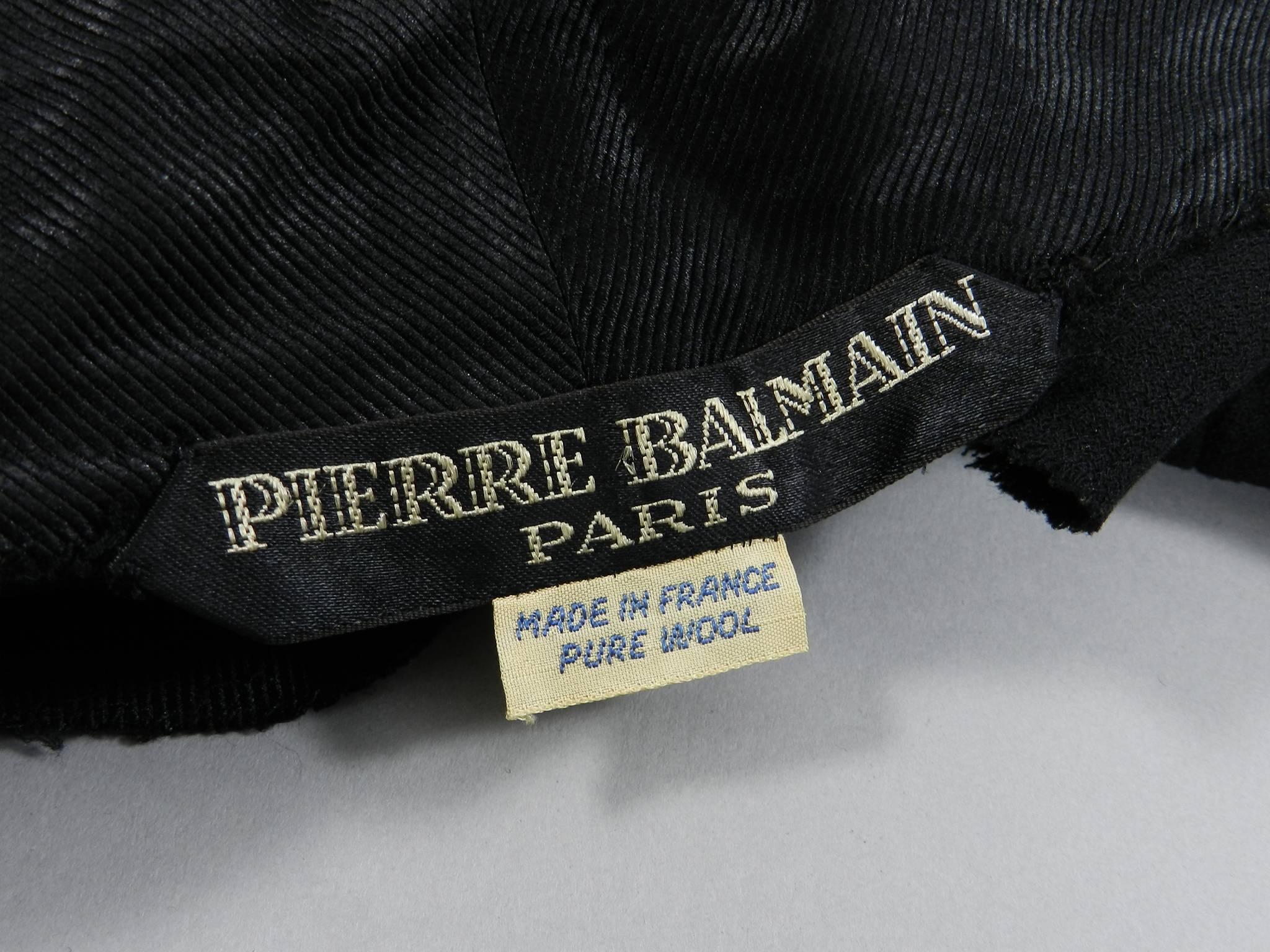Pierre Balmain Haute Couture Black Wool Dress, 1950s  For Sale 2