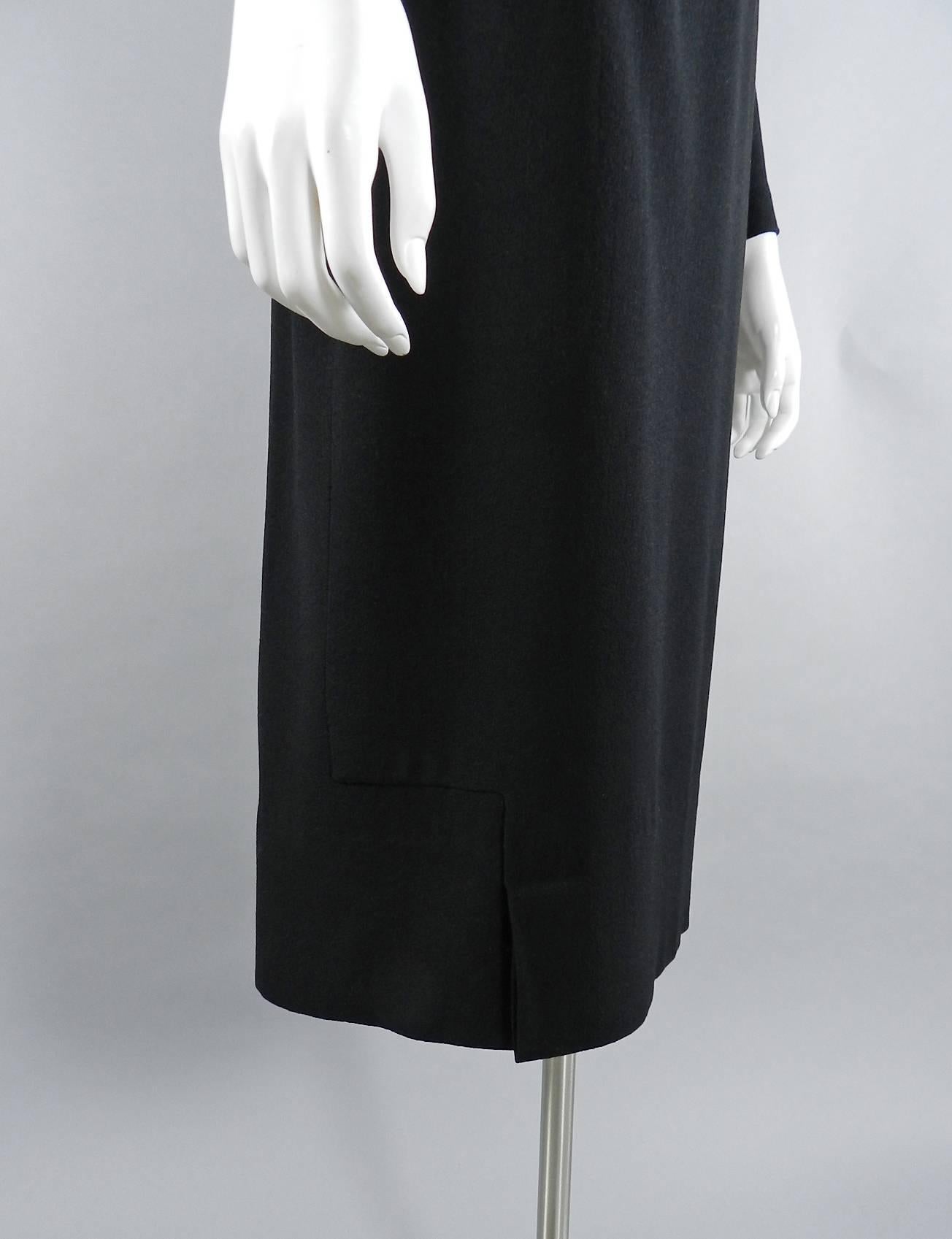 Pierre Balmain Haute Couture Black Wool Dress, 1950s  For Sale 4