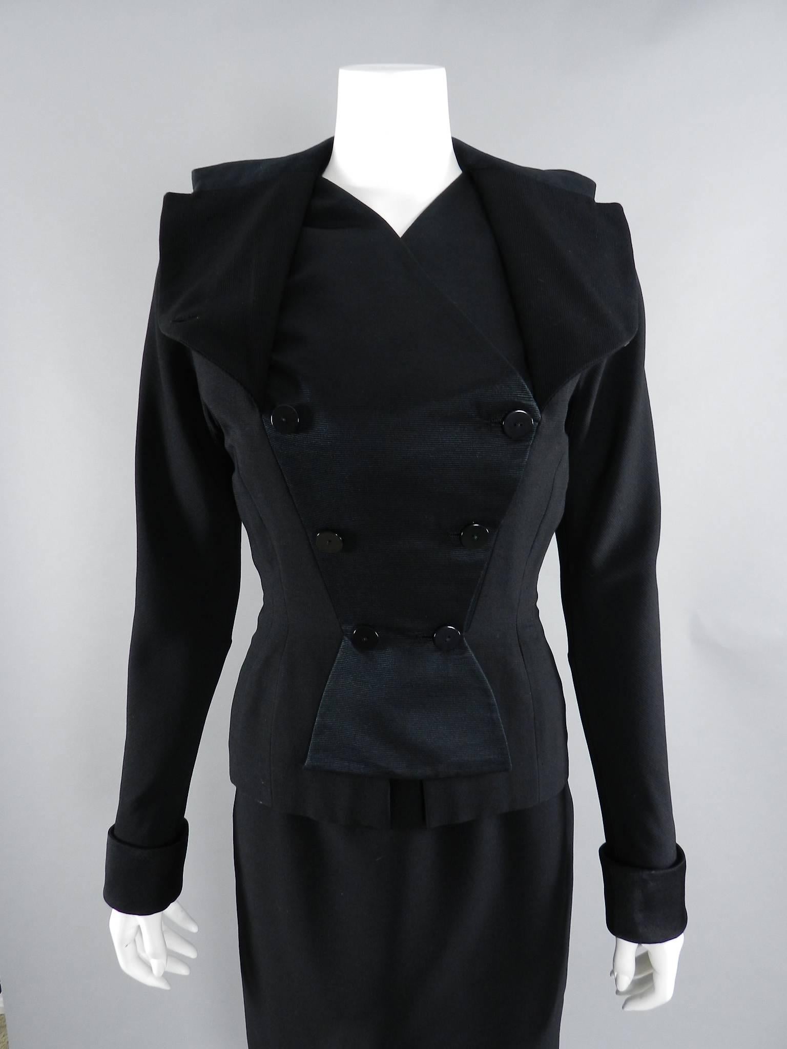 Pierre Balmain Black Silk Satin and Wool Skirt Suit, 1950s  For Sale 1