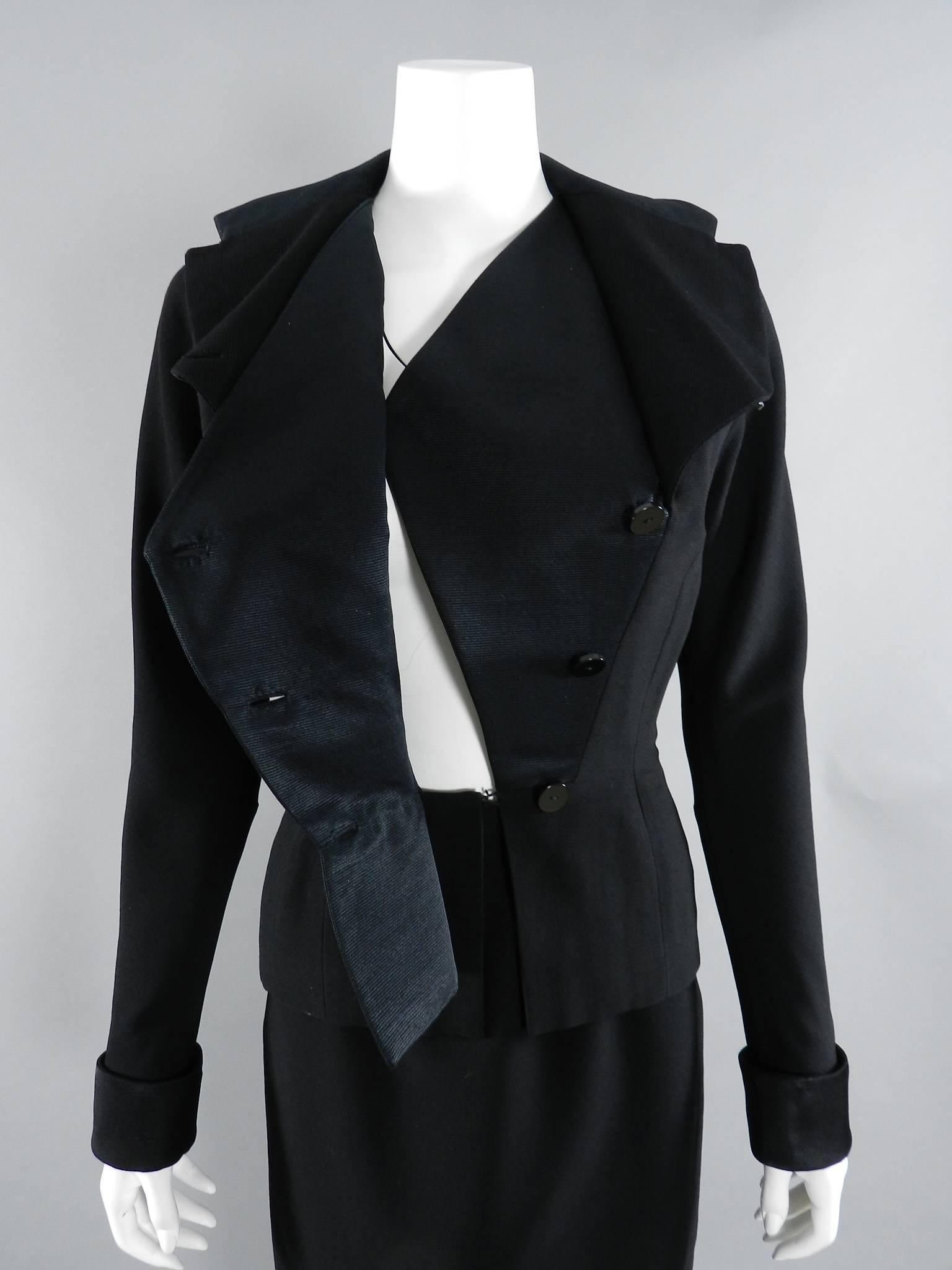 Pierre Balmain Black Silk Satin and Wool Skirt Suit, 1950s  For Sale 2