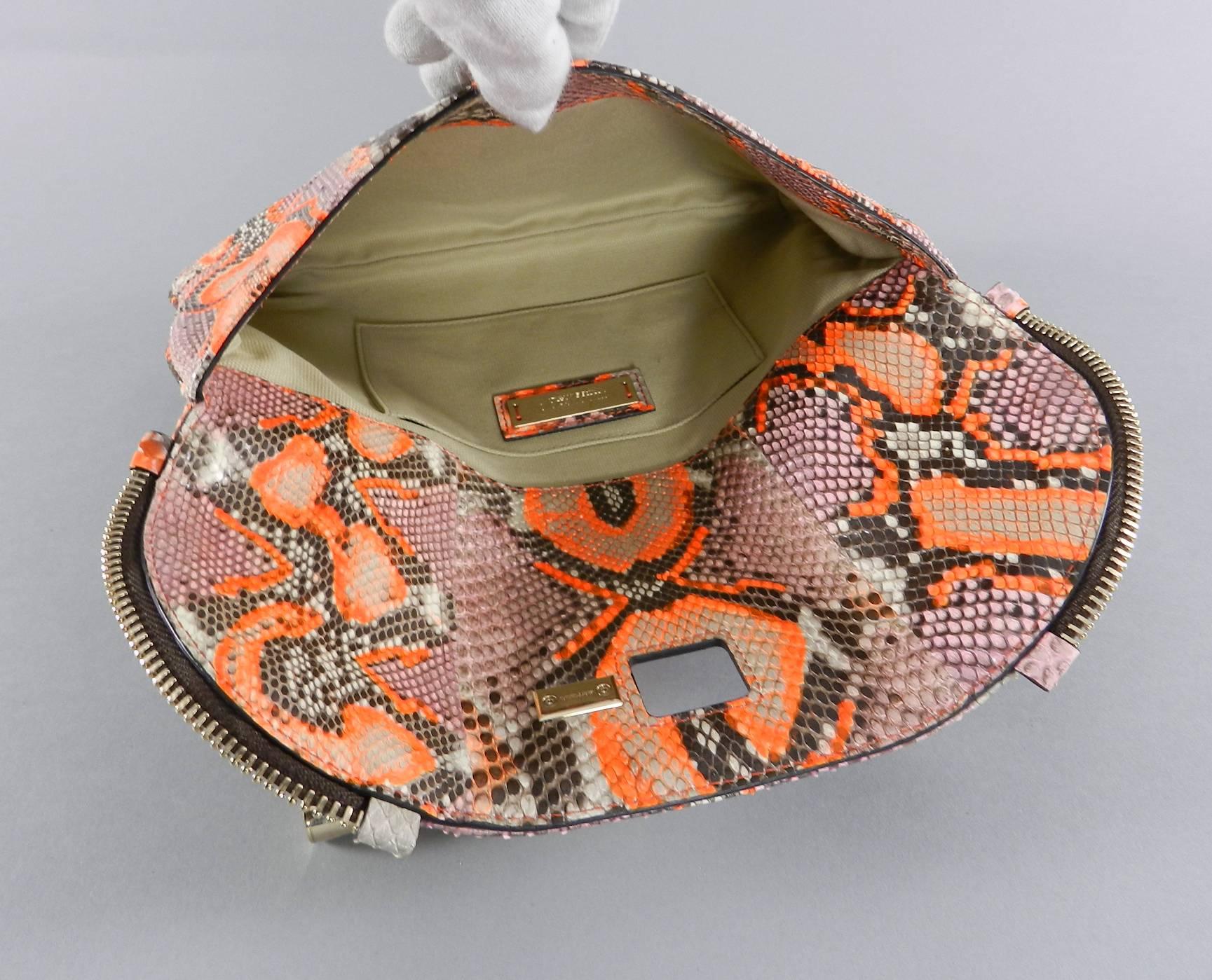 Jimmy Choo Pink and Neon Orange Python Jasmine Clutch bag In Excellent Condition In Toronto, ON