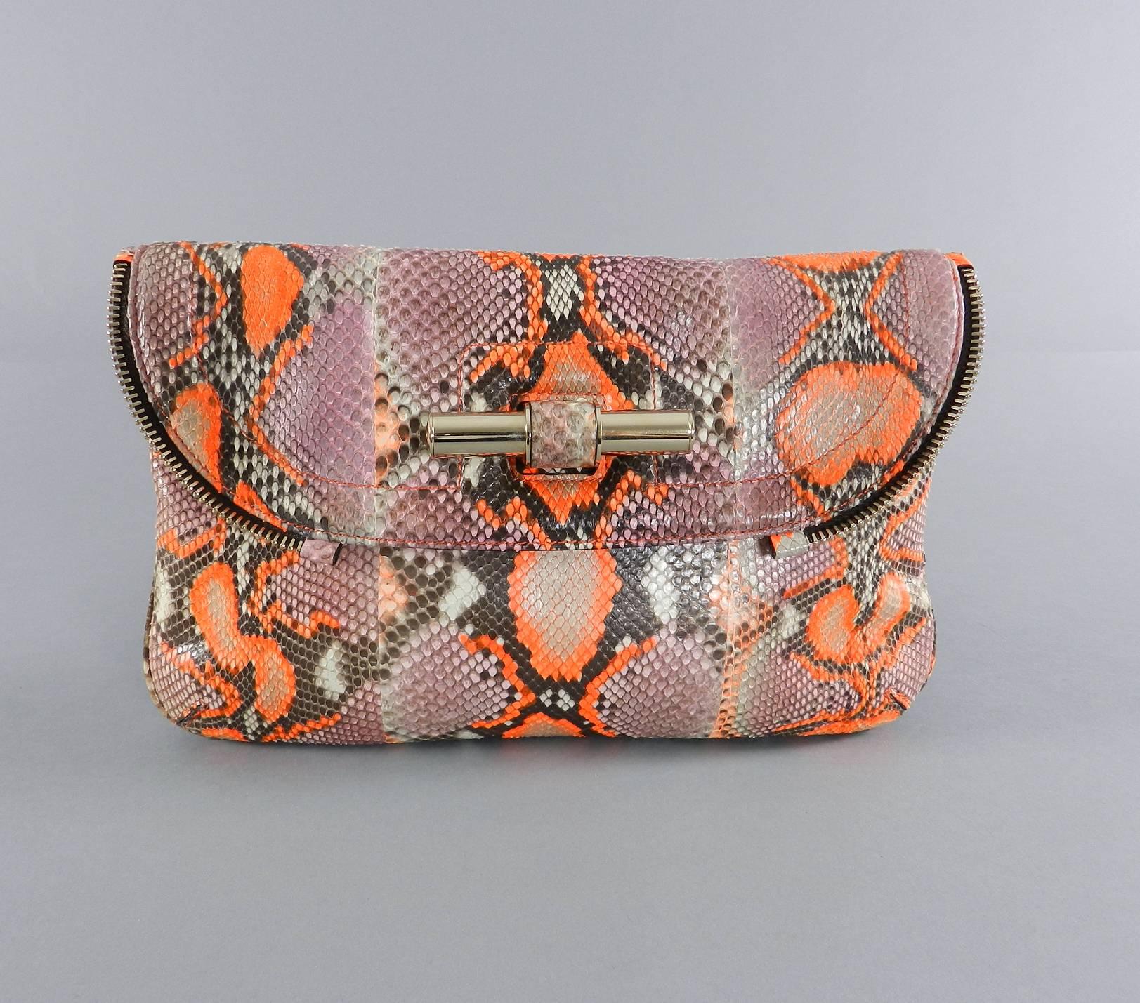 Women's Jimmy Choo Pink and Neon Orange Python Jasmine Clutch bag