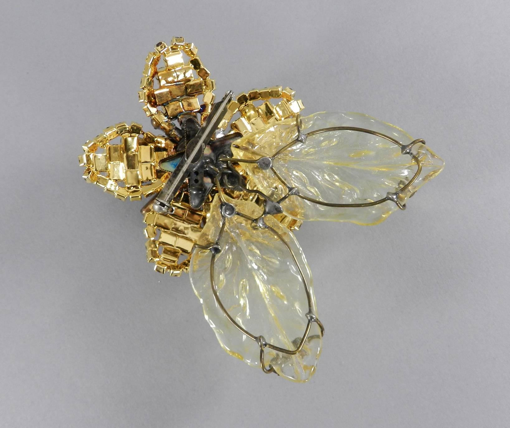 Women's Lawrence VRBA Large Flower Brooch with Yellow Amber Glass rhinestones