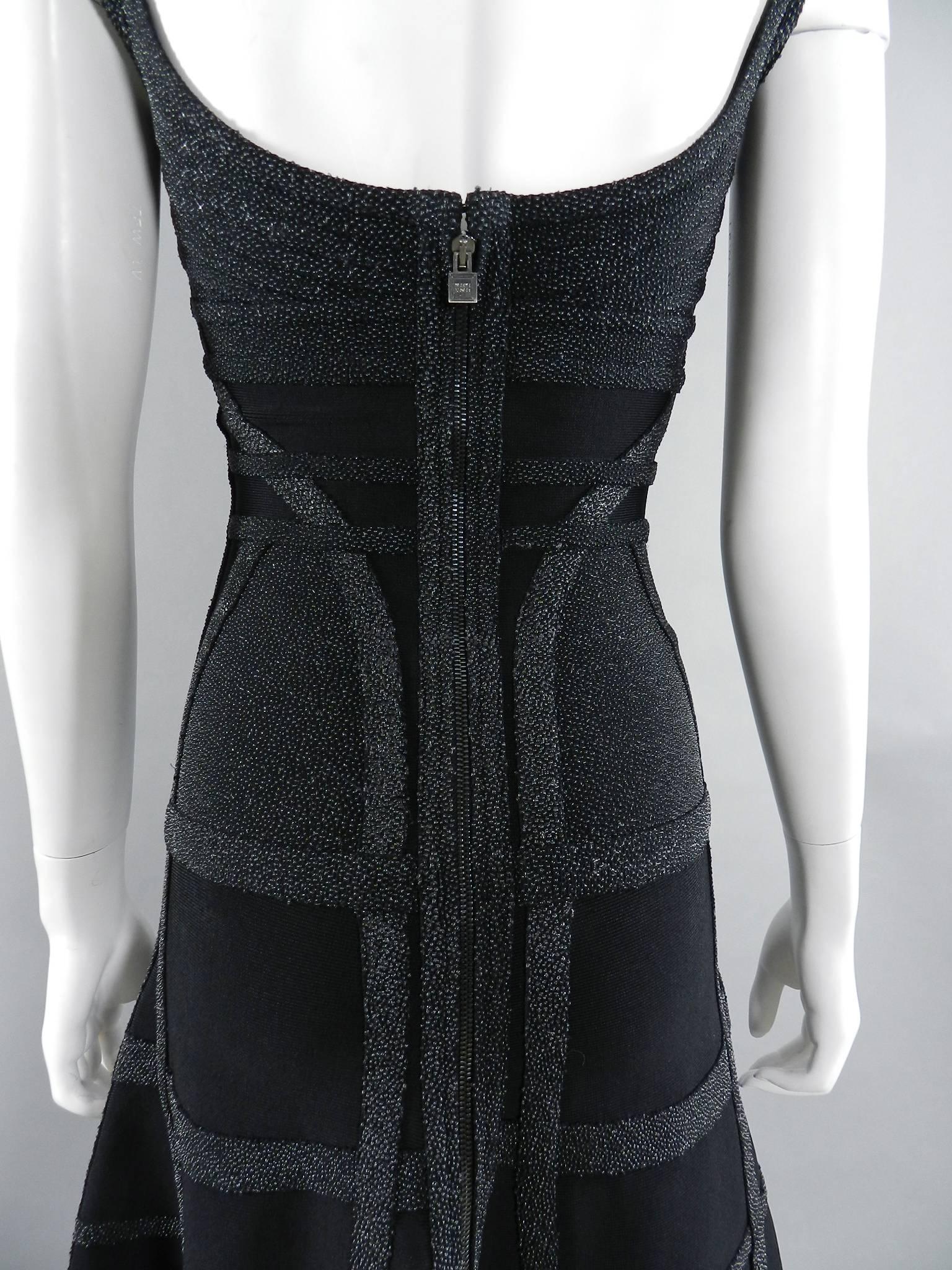 Herve Leger Black Strappy Fit and Flare Dress In Excellent Condition In Toronto, ON