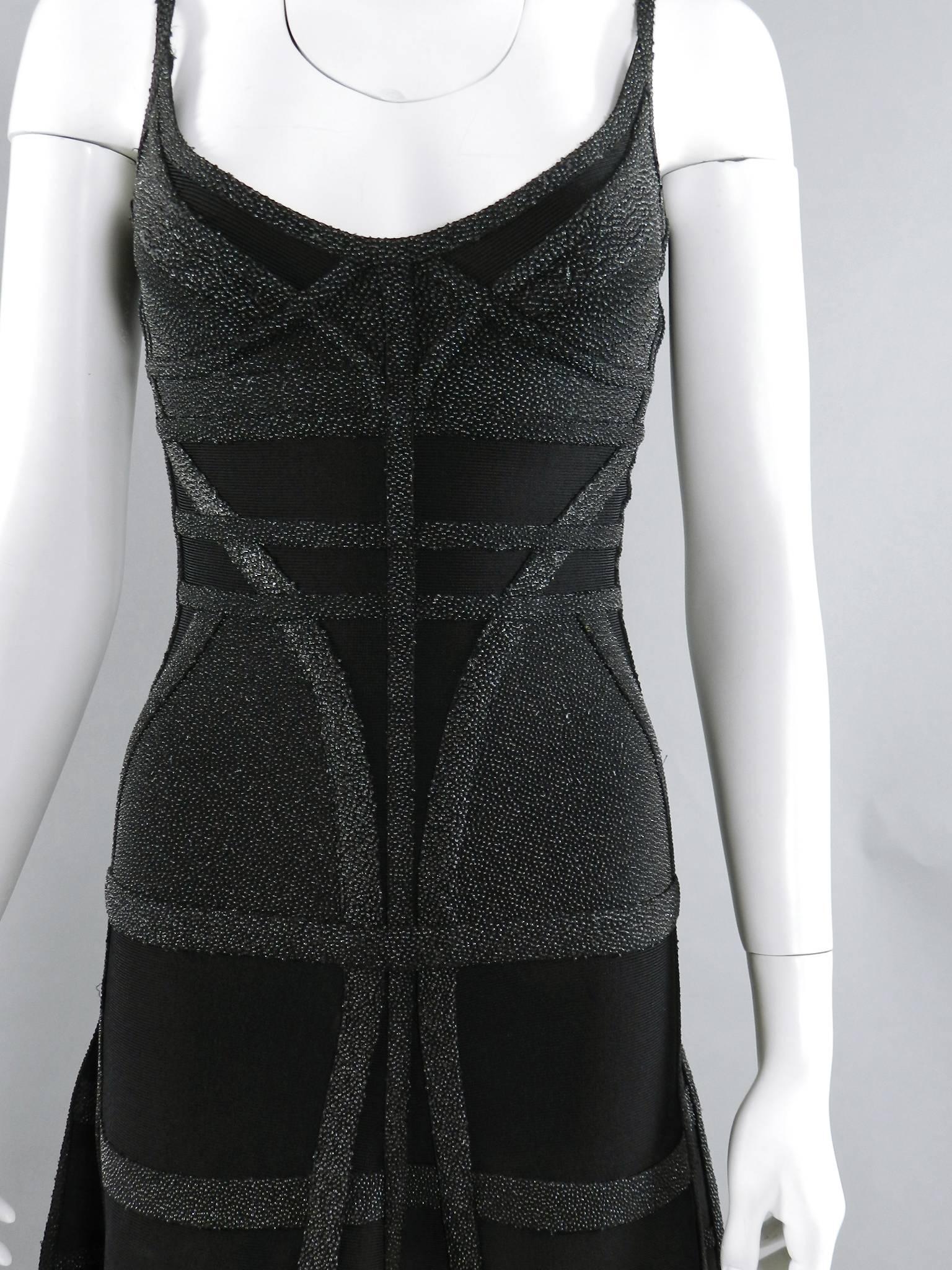 Herve Leger Black Strappy Fit and Flare Dress 1