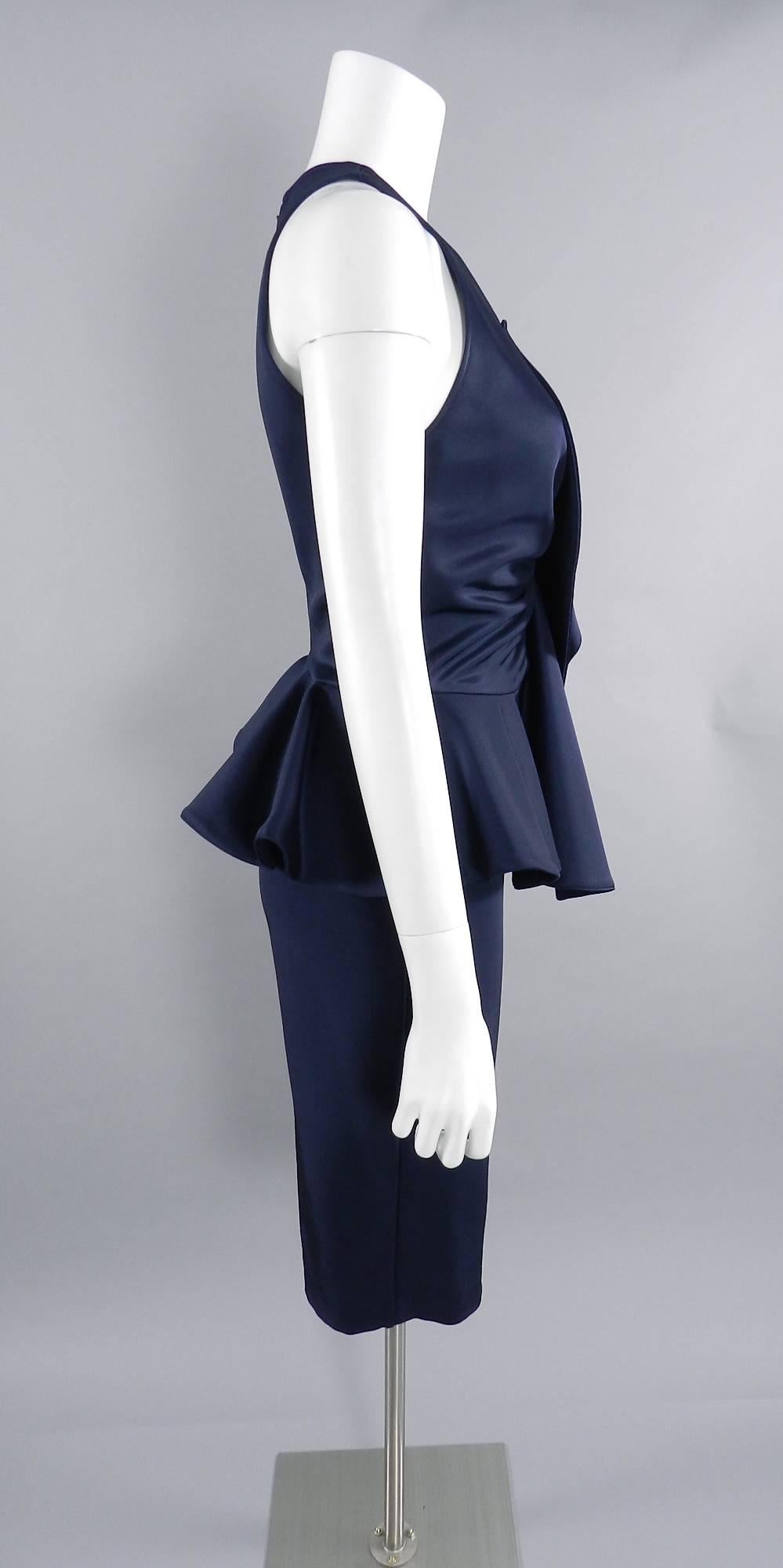 Women's Givenchy Navy Stretch Dress with Ruffle Peplum