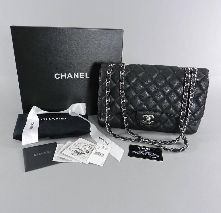 Chanel Caviar Single Flap Jumbo Classic Bag With Silver Black Chanel Caviar Single Flap Jumbo Classic Bag With Silver Hardware For