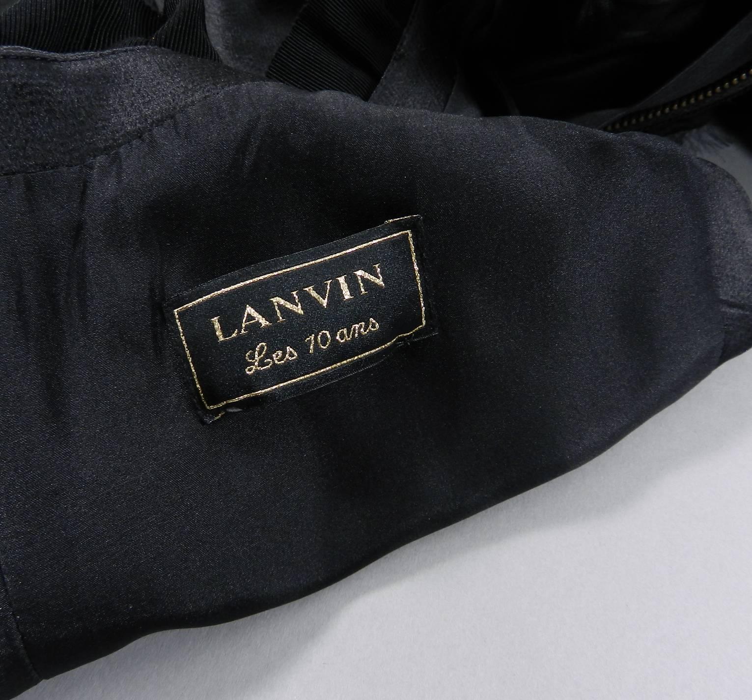 Lanvin Black Satin Cocktail Dress with Pearls and Chains 1