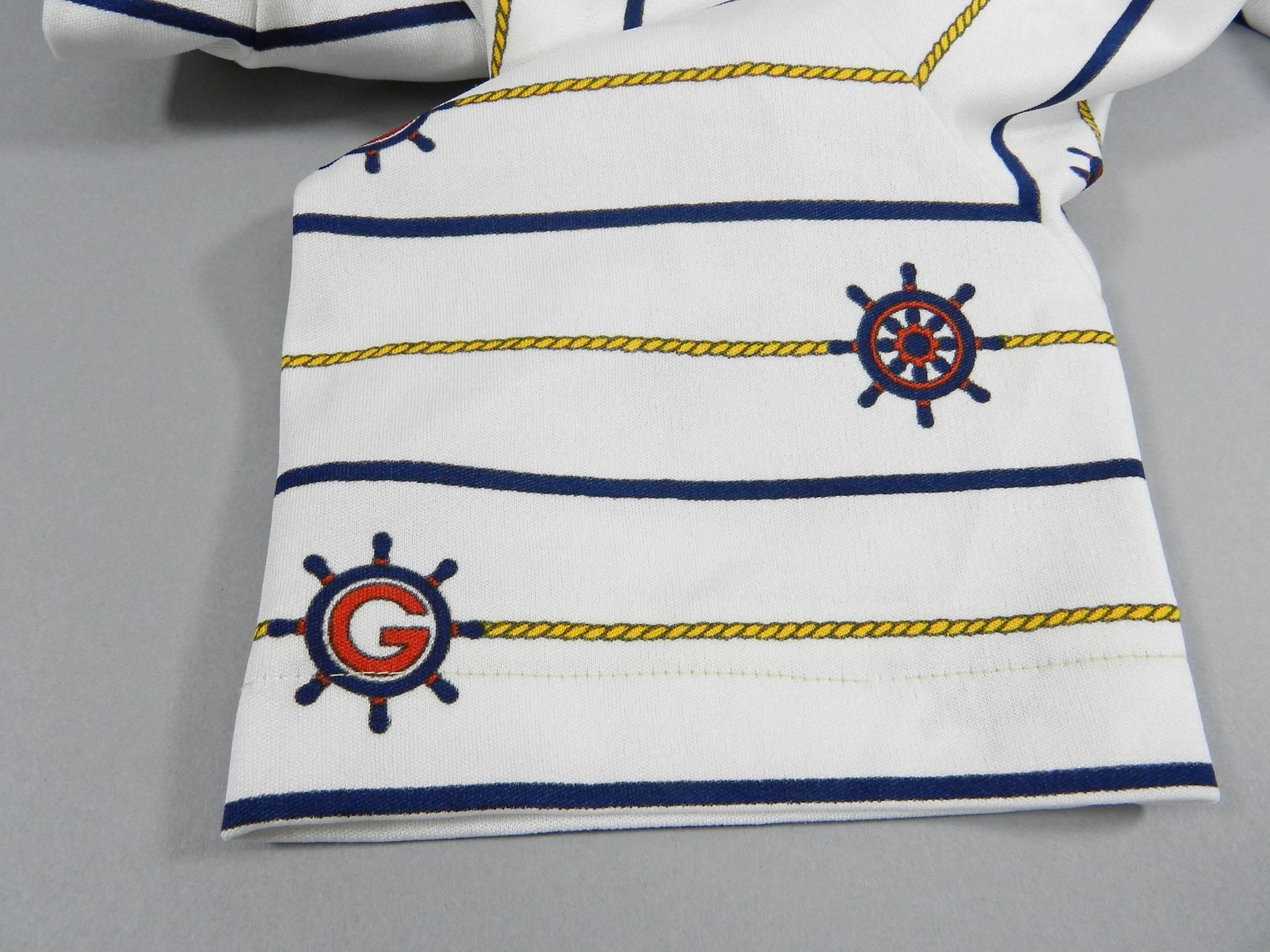 Gray Vintage 1970's Gucci Nautical Theme White Dress