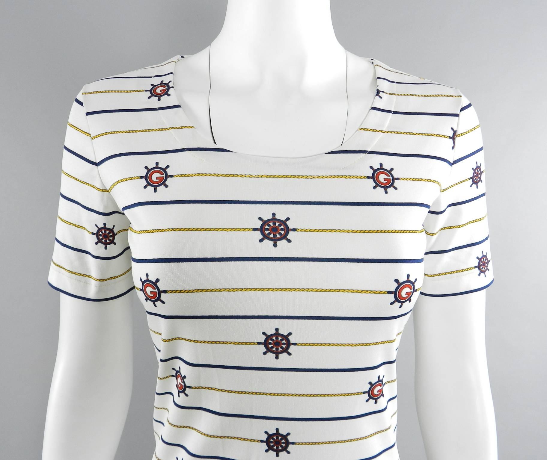 Women's Vintage 1970's Gucci Nautical Theme White Dress