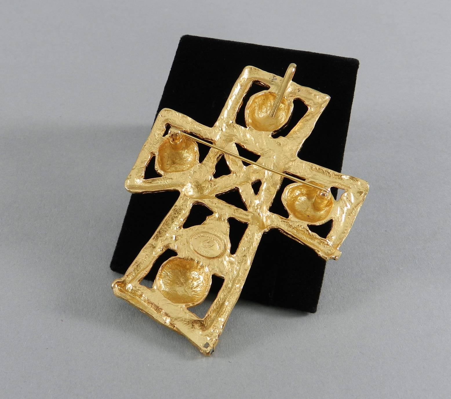 Women's Vintage 1990's Christian Lacroix Large Matte Gold Cross Pin Pendant