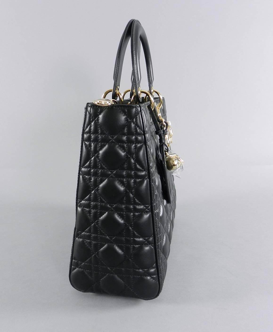 Black Christian DIOR Large Lady Dior Bag with Owl Charm