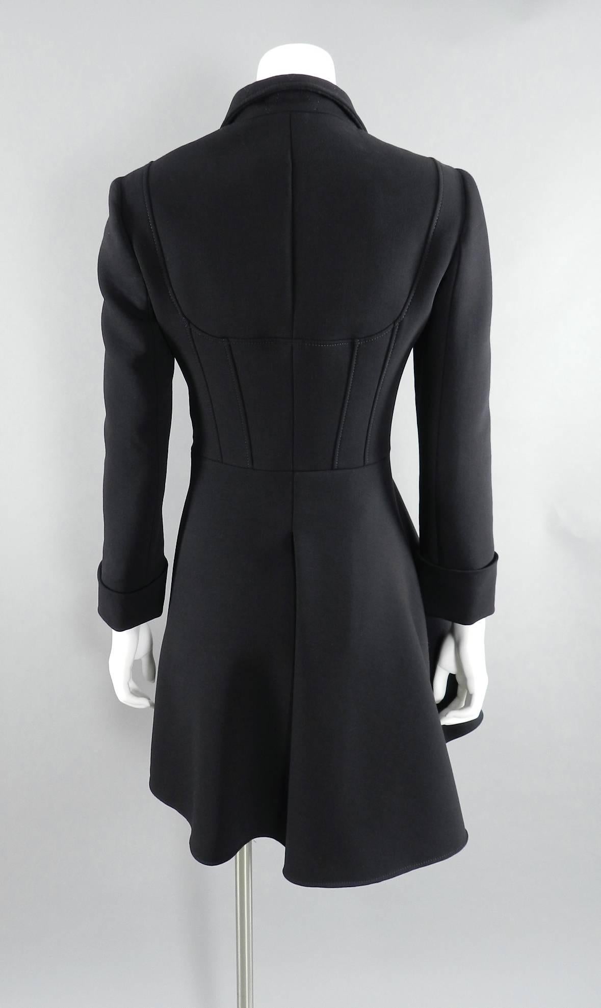 Women's Alexander McQueen Black Scuba Coat with Asymetrical Ruffle