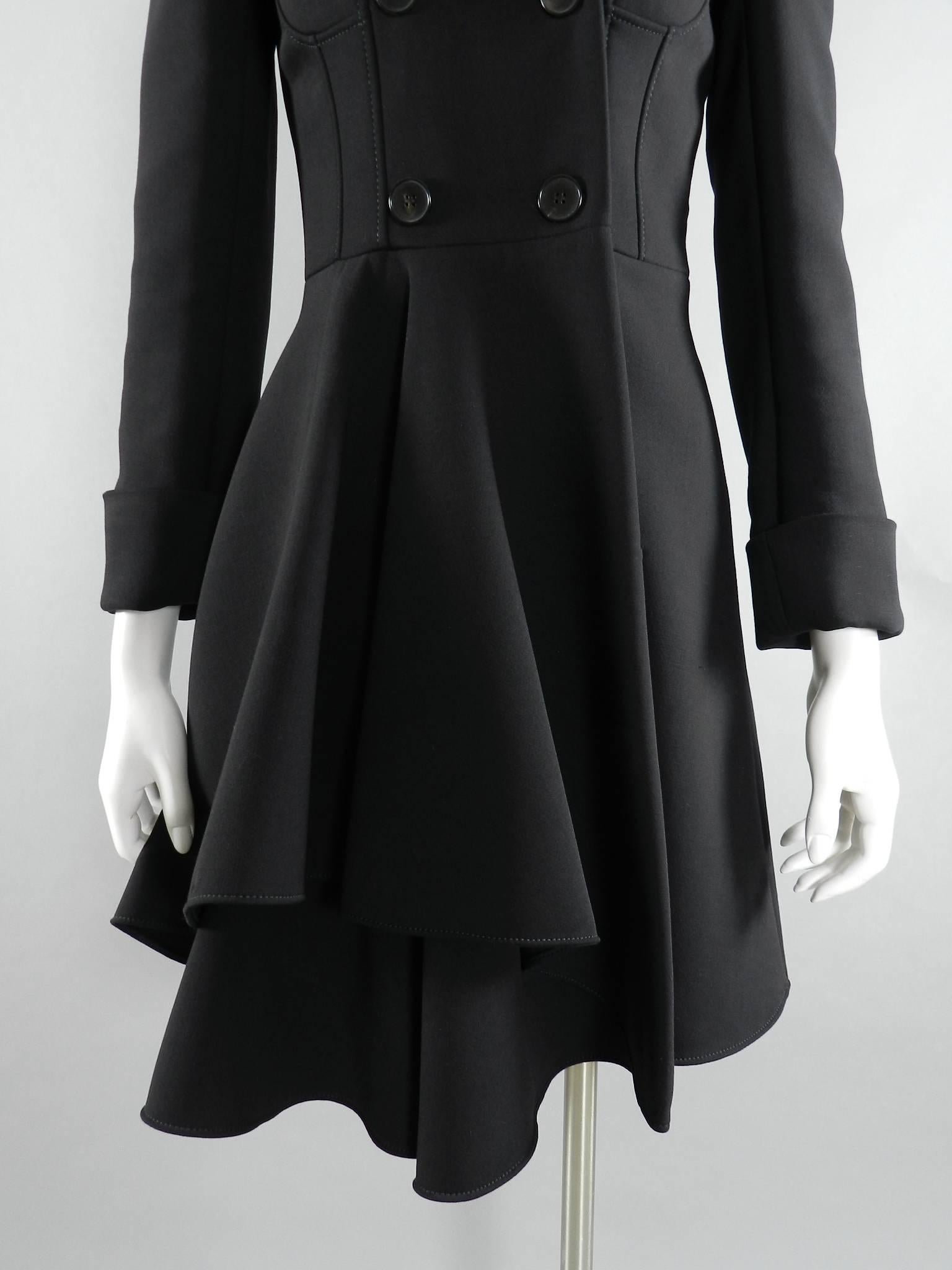 Alexander McQueen Black Scuba Coat with Asymetrical Ruffle 5