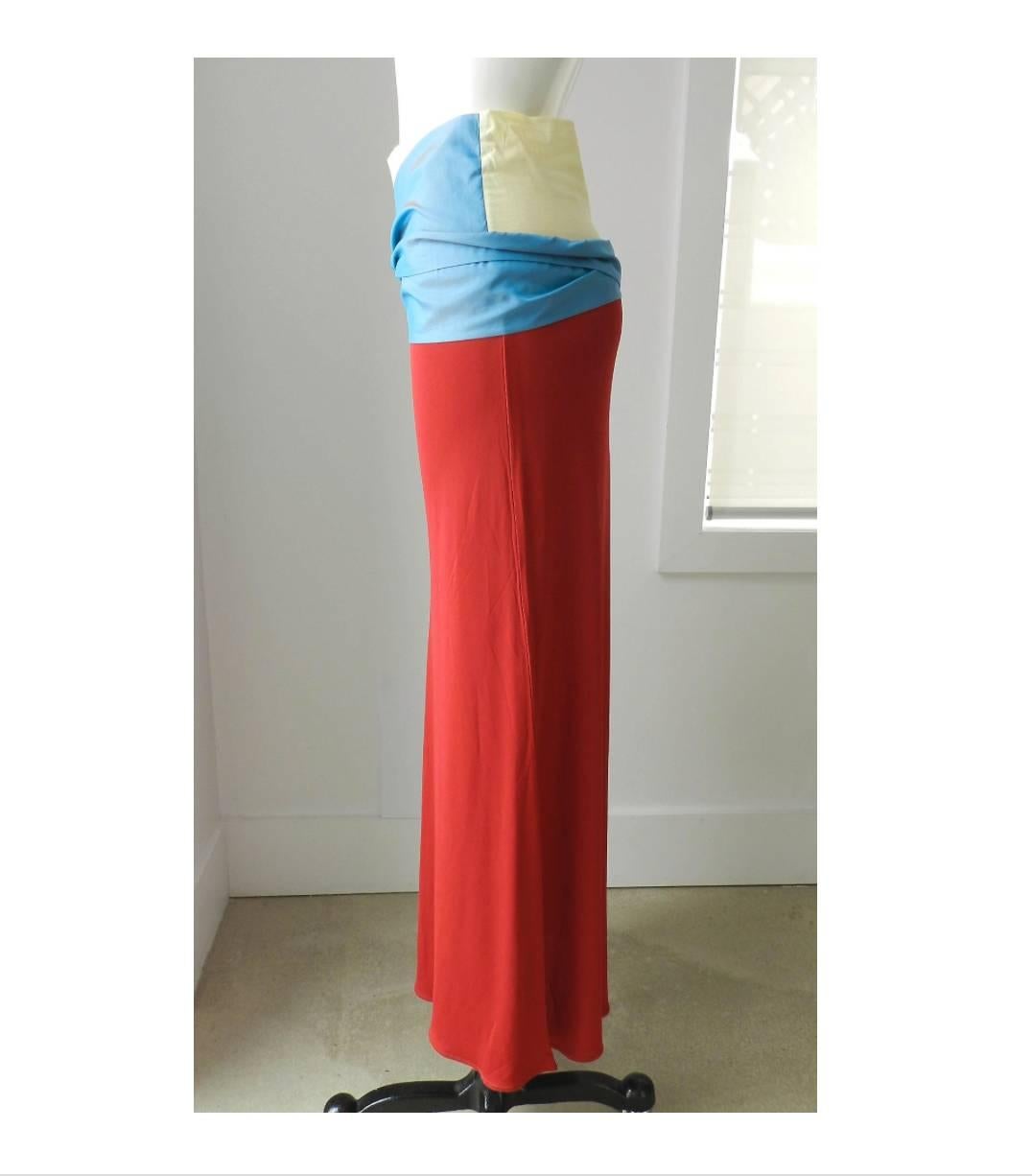 Jean Paul Gaultier Red Silk Jersey Tube Skirt with Ties In Excellent Condition In Toronto, ON