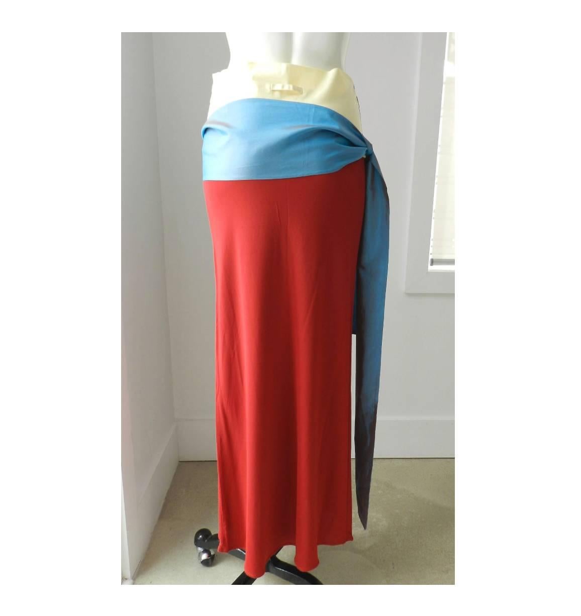 Women's Jean Paul Gaultier Red Silk Jersey Tube Skirt with Ties