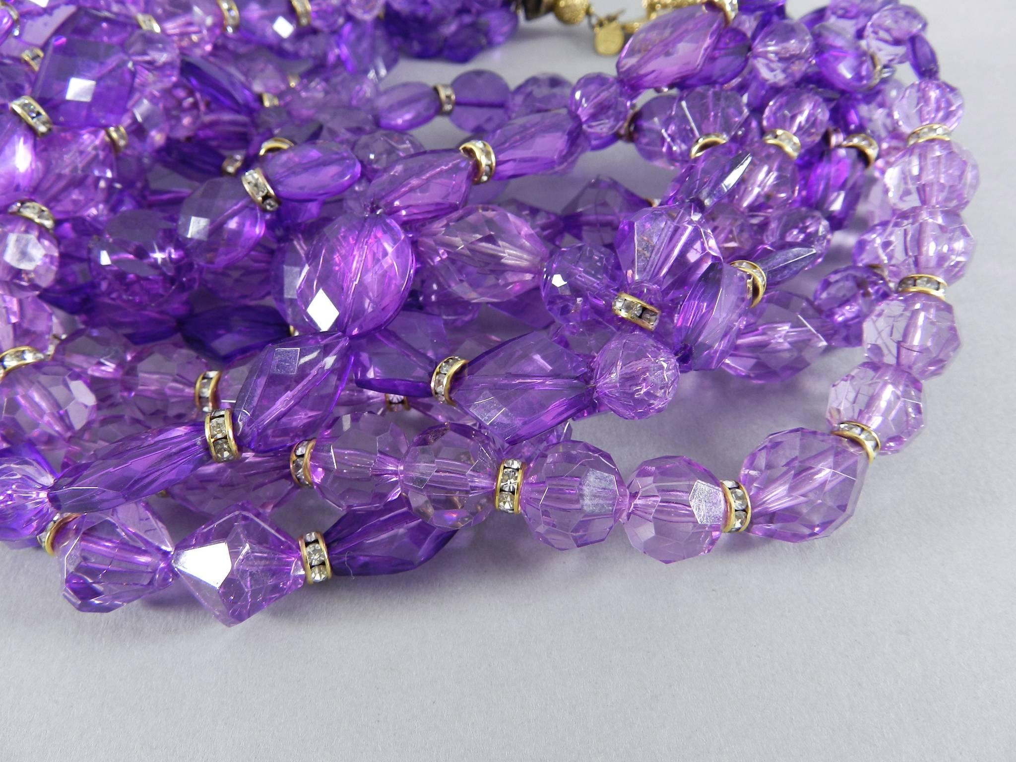 Christian DIOR purple 10 strand beaded Choker Necklace In Excellent Condition In Toronto, ON