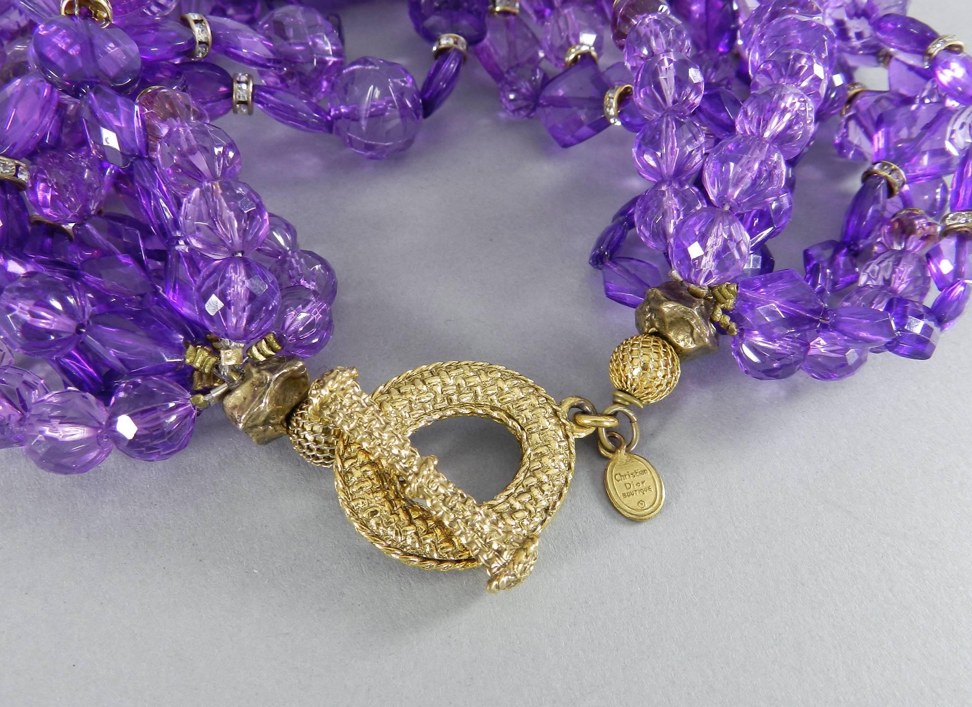 Women's Christian DIOR purple 10 strand beaded Choker Necklace