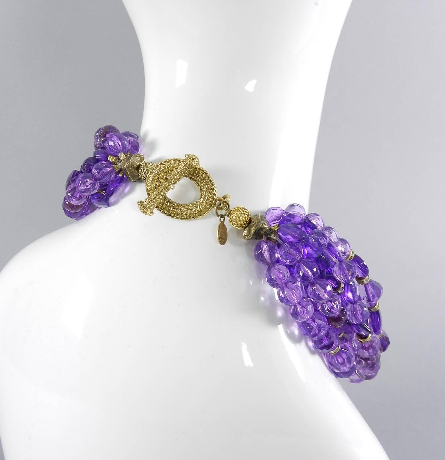 Christian DIOR purple 10 strand beaded Choker Necklace 1
