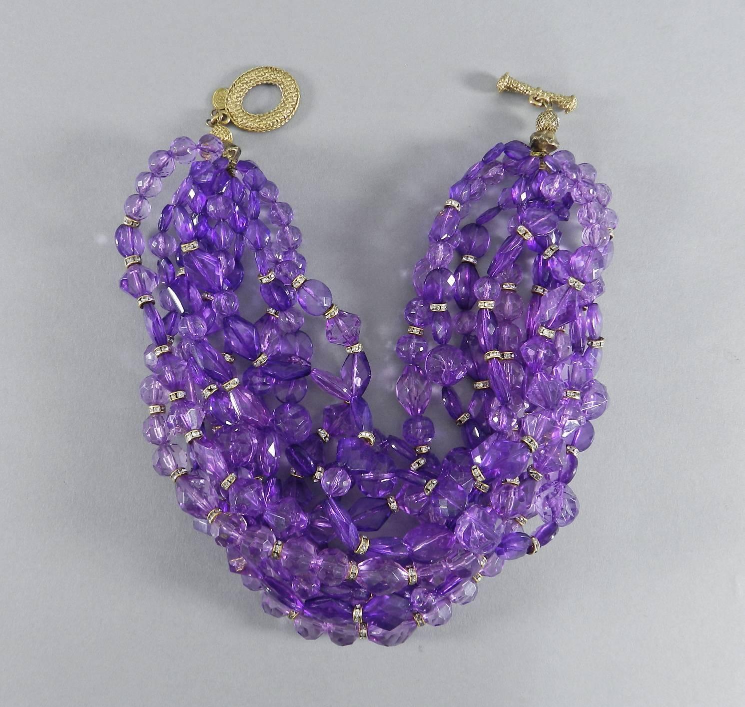 Christian DIOR purple 10 strand beaded Choker Necklace 2