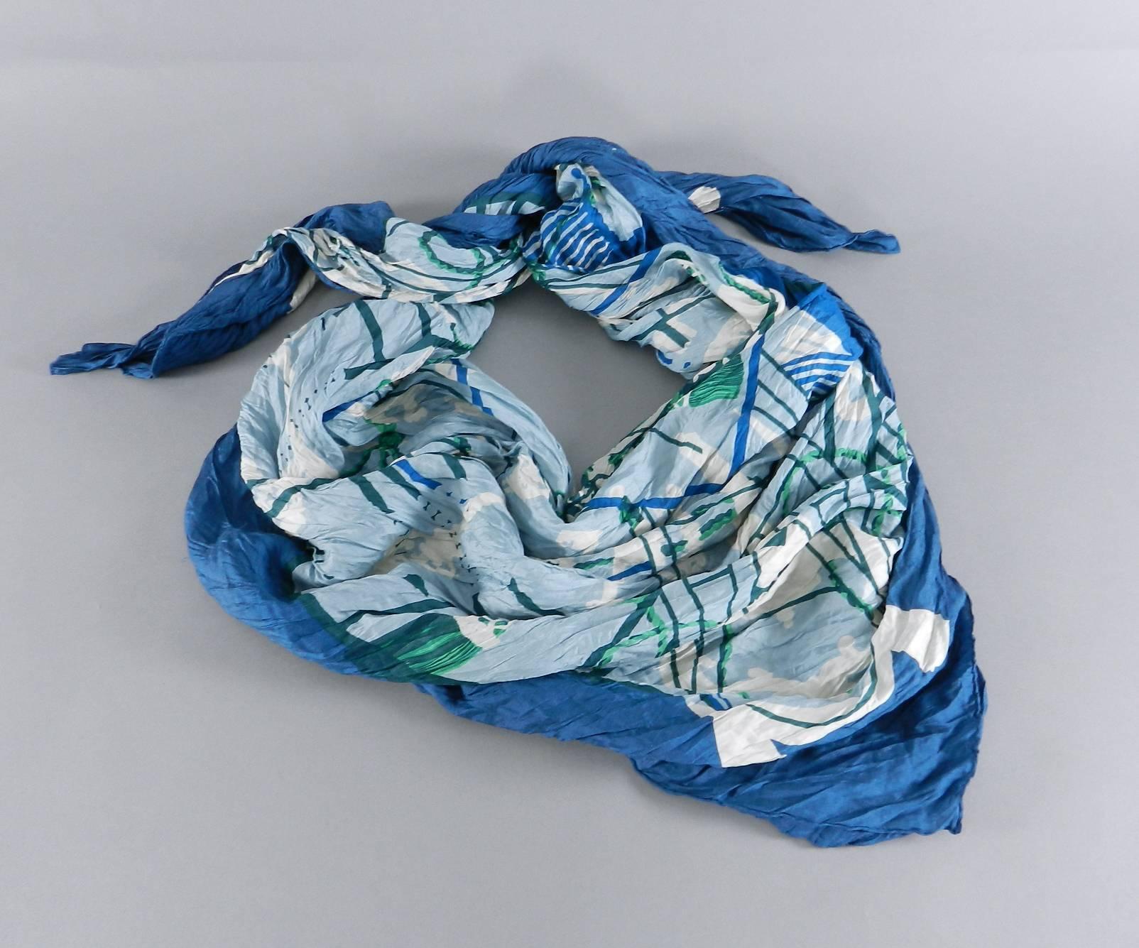 Hermes 140cm blue silk twill wrinkle shawl scarf 1