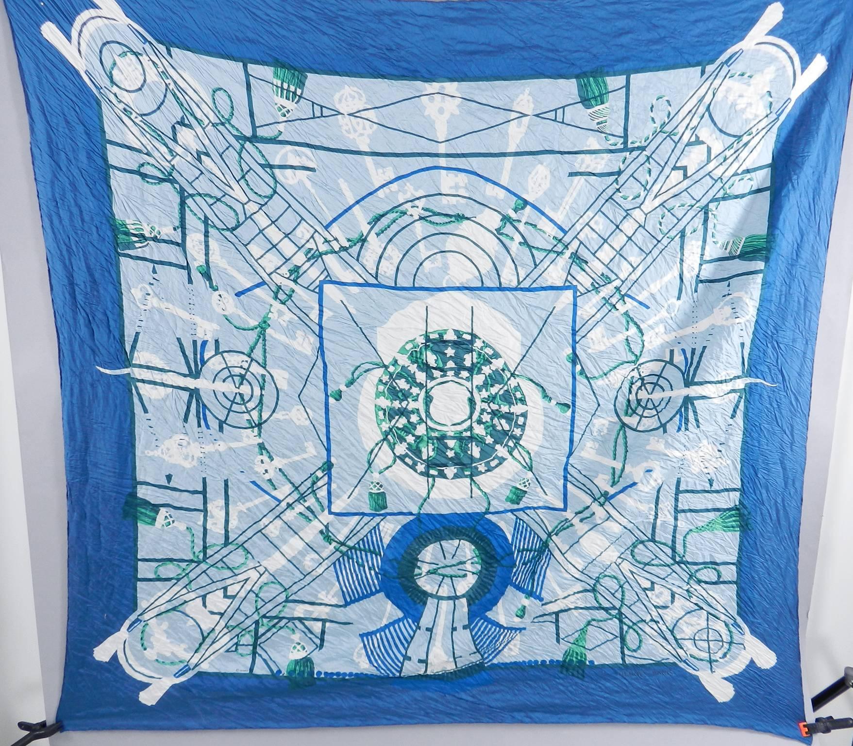 Hermes 140cm blue silk twill wrinkle shawl scarf 2