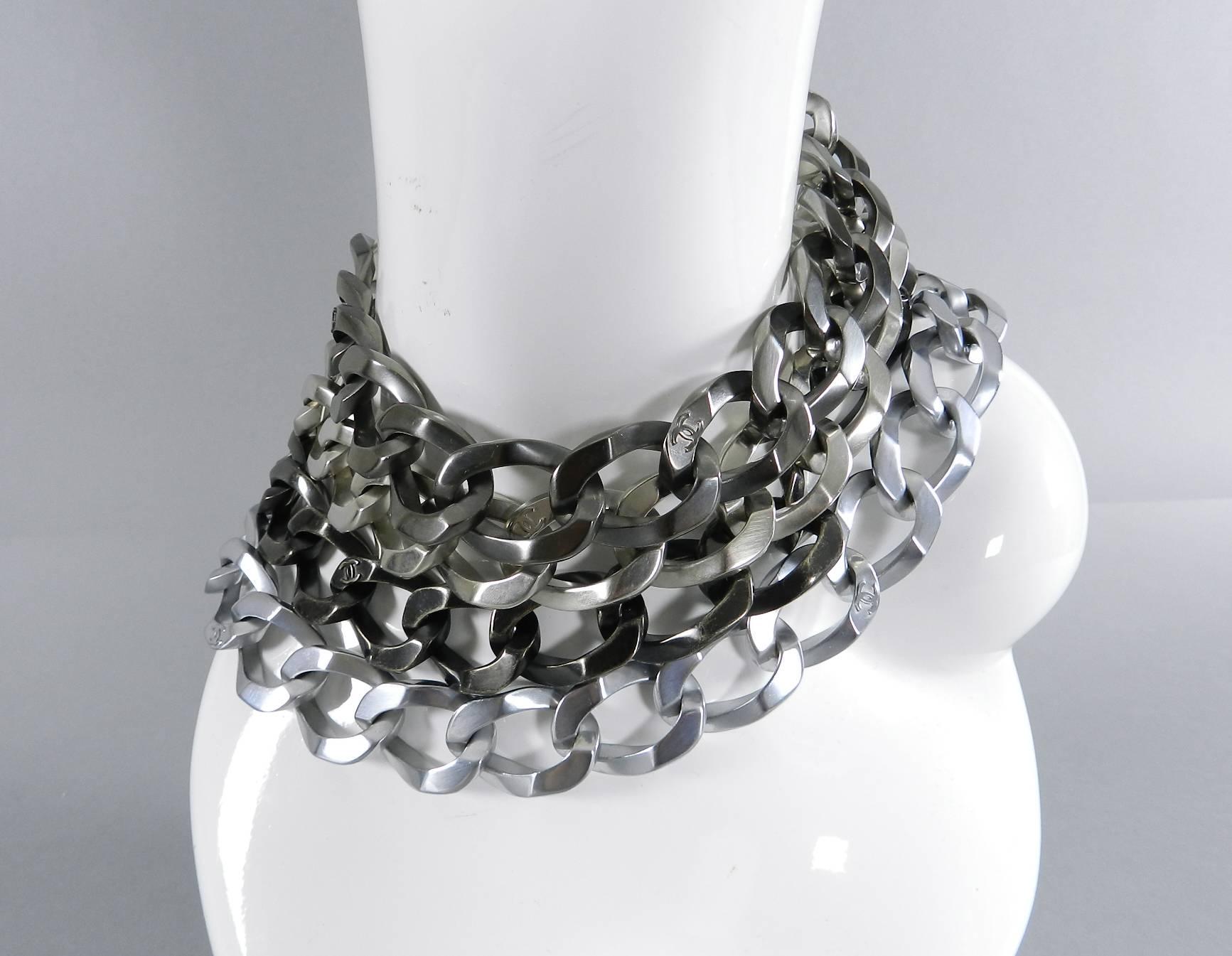 Women's or Men's Chanel 13A Chunky Silver Chain Runway Choker Necklace