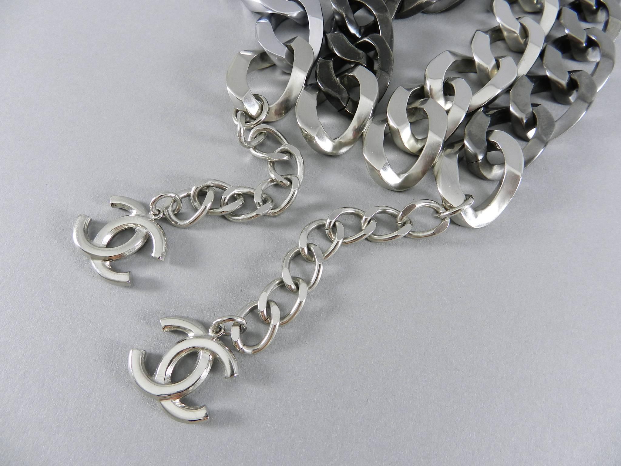 Chanel 13A Chunky Silver Chain Runway Choker Necklace 1