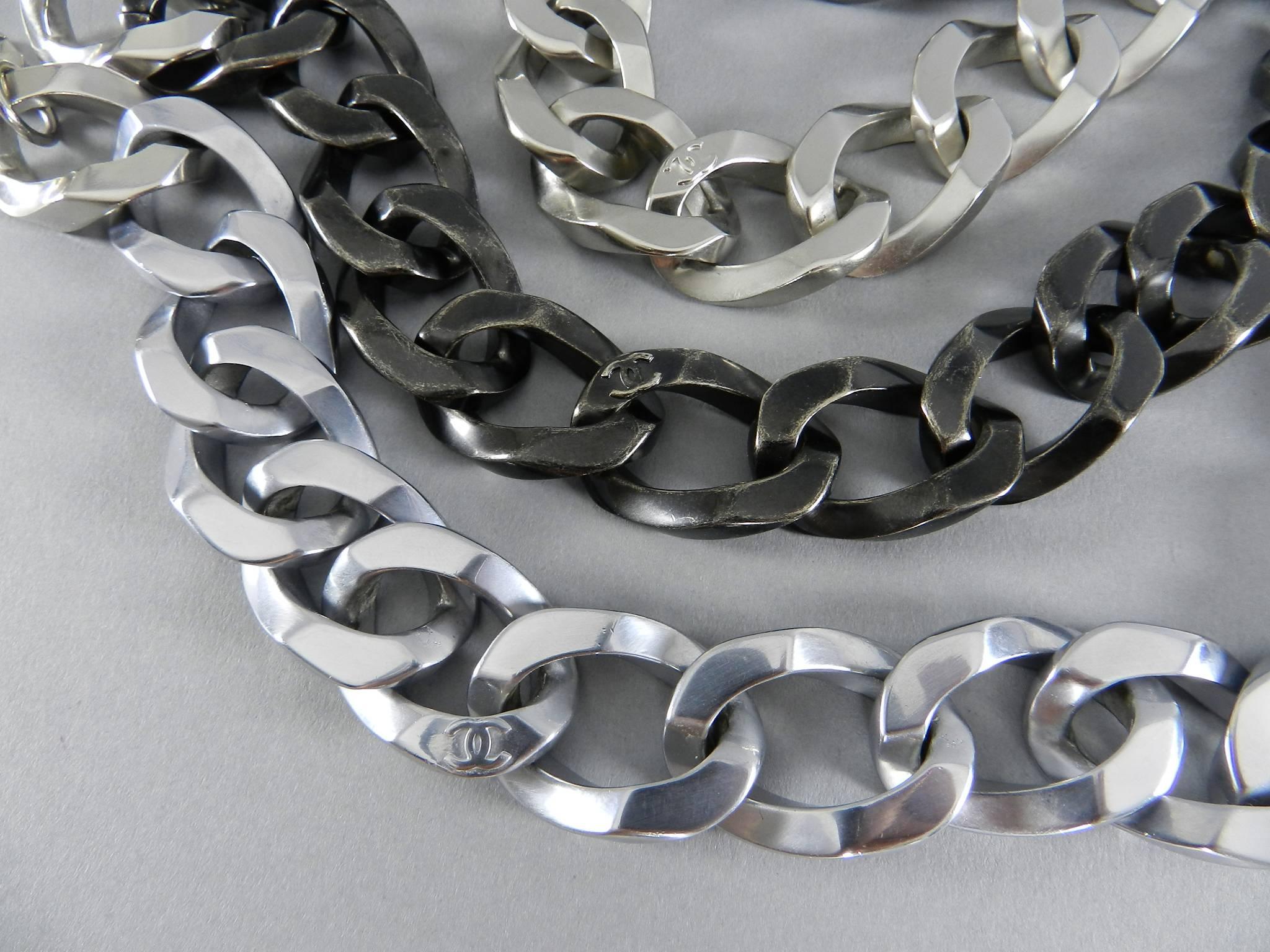 Chanel 13A Chunky Silver Chain Runway Choker Necklace 3